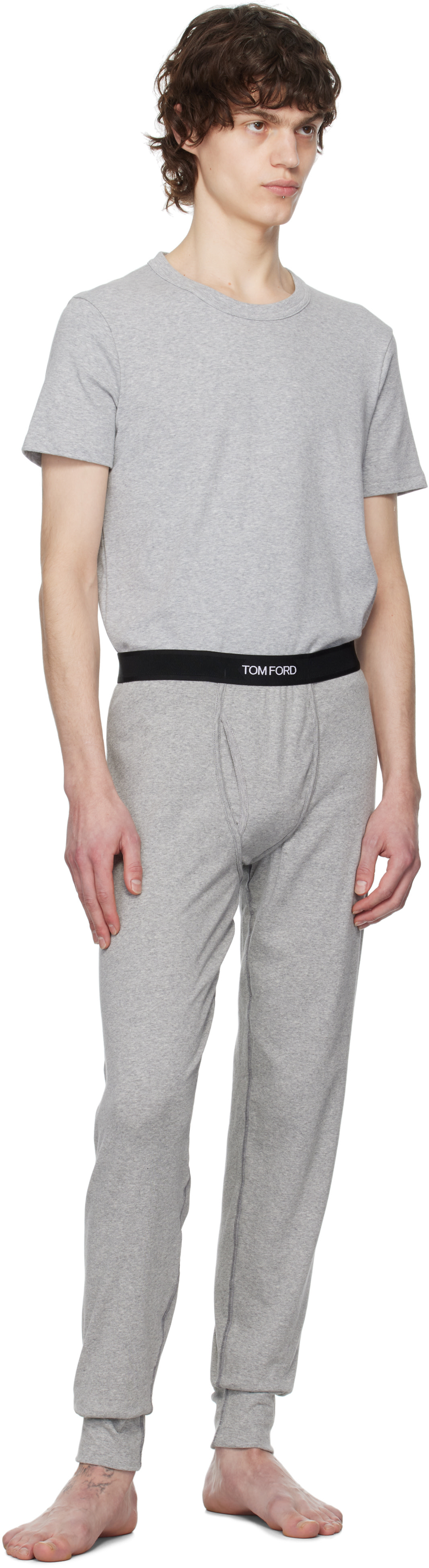 TOM FORD - Caleçon long gris en coton