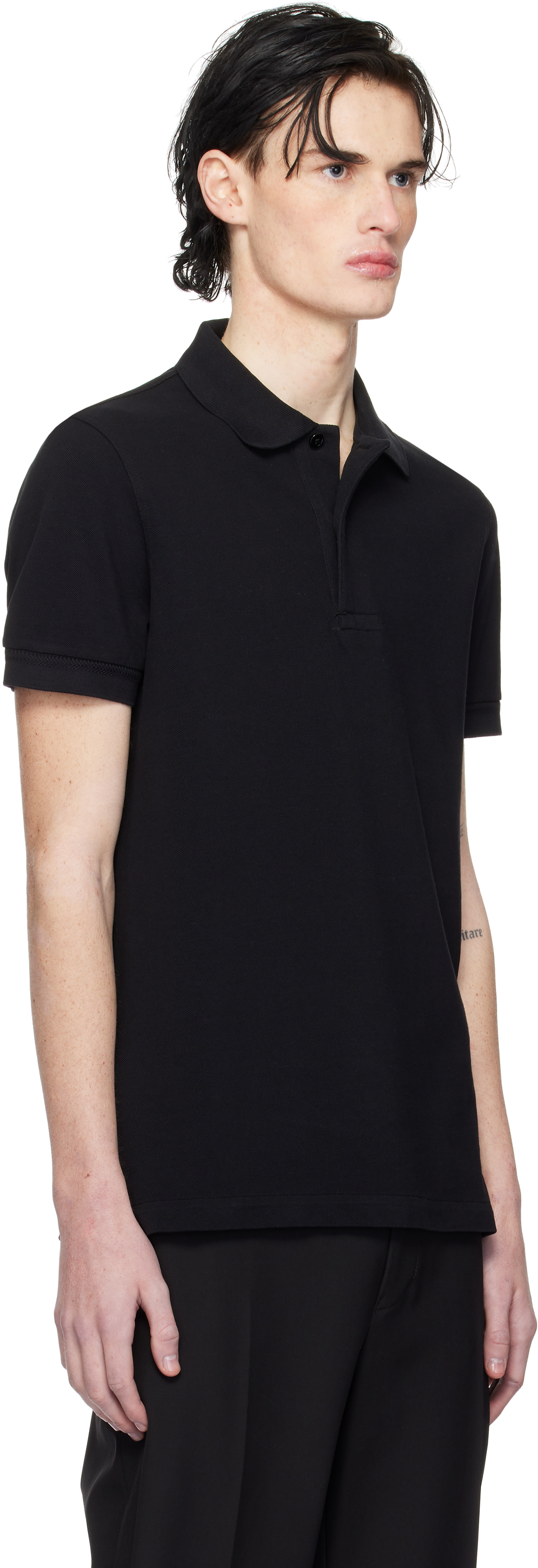TOM FORD: Black Tennis Piquet Polo | SSENSE Canada