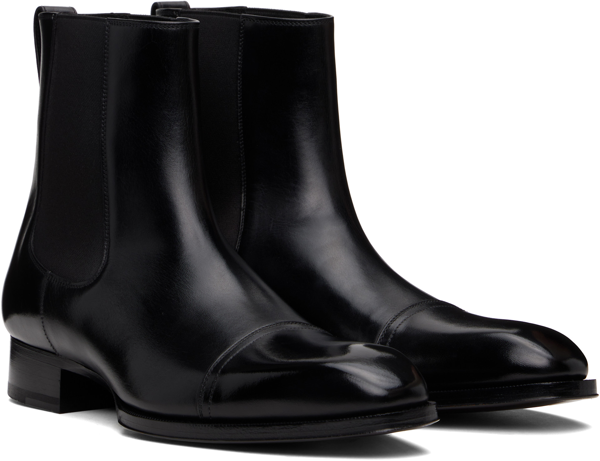 【TOM FORD】Elkan レザー チェルシーブーツ ブラック TOM FORD: Black Leather Elkan Chelsea Boots | SSENSE
