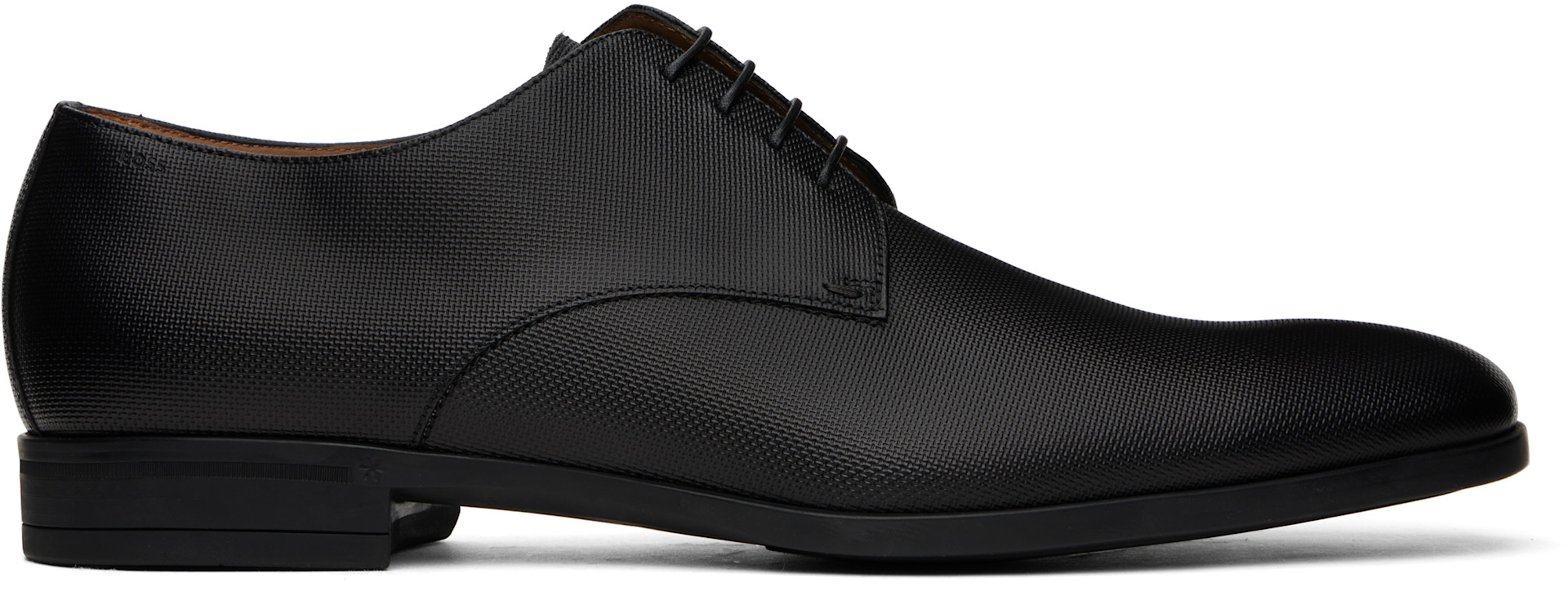 BOSS - 黑色 Structured Leather 德比鞋