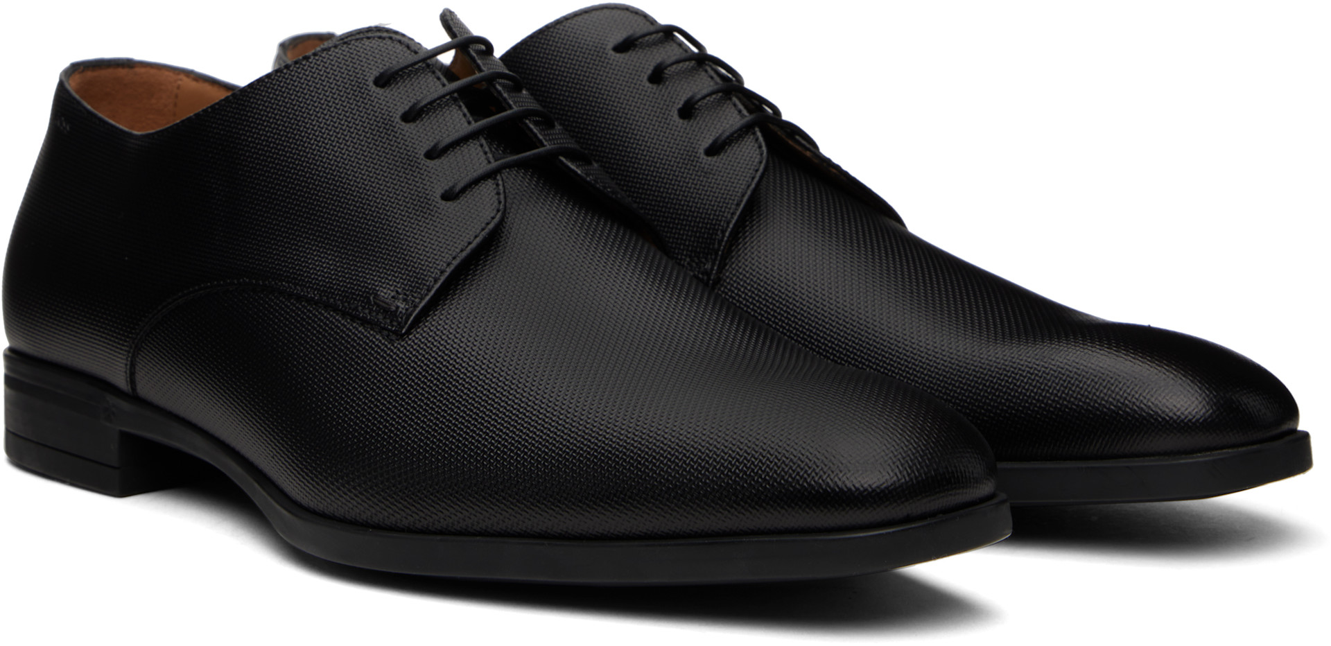 BOSS - 黑色 Structured Leather 德比鞋