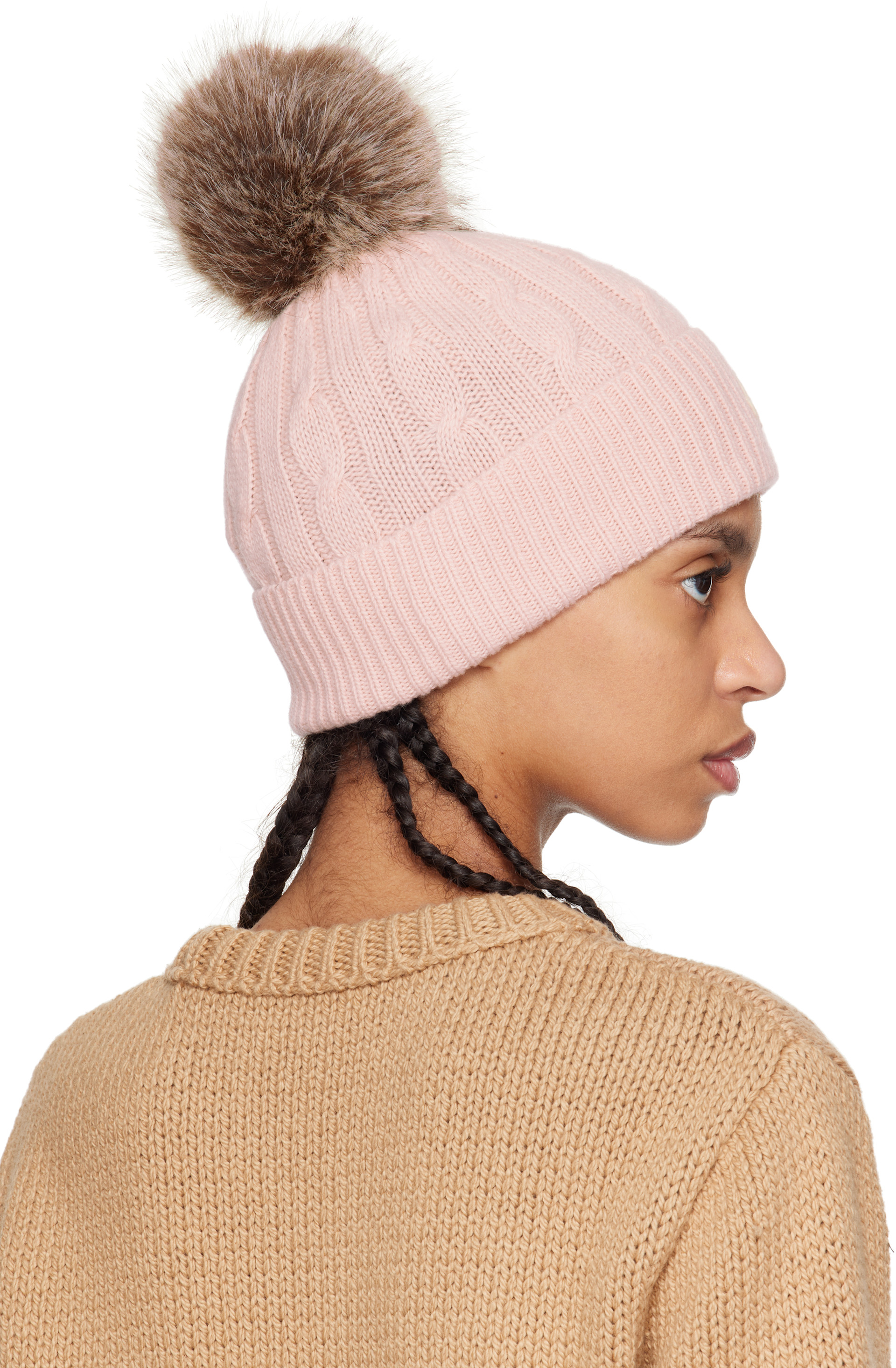 Moncler: Pink Wool & Cashmere Pom Pom Beanie | SSENSE