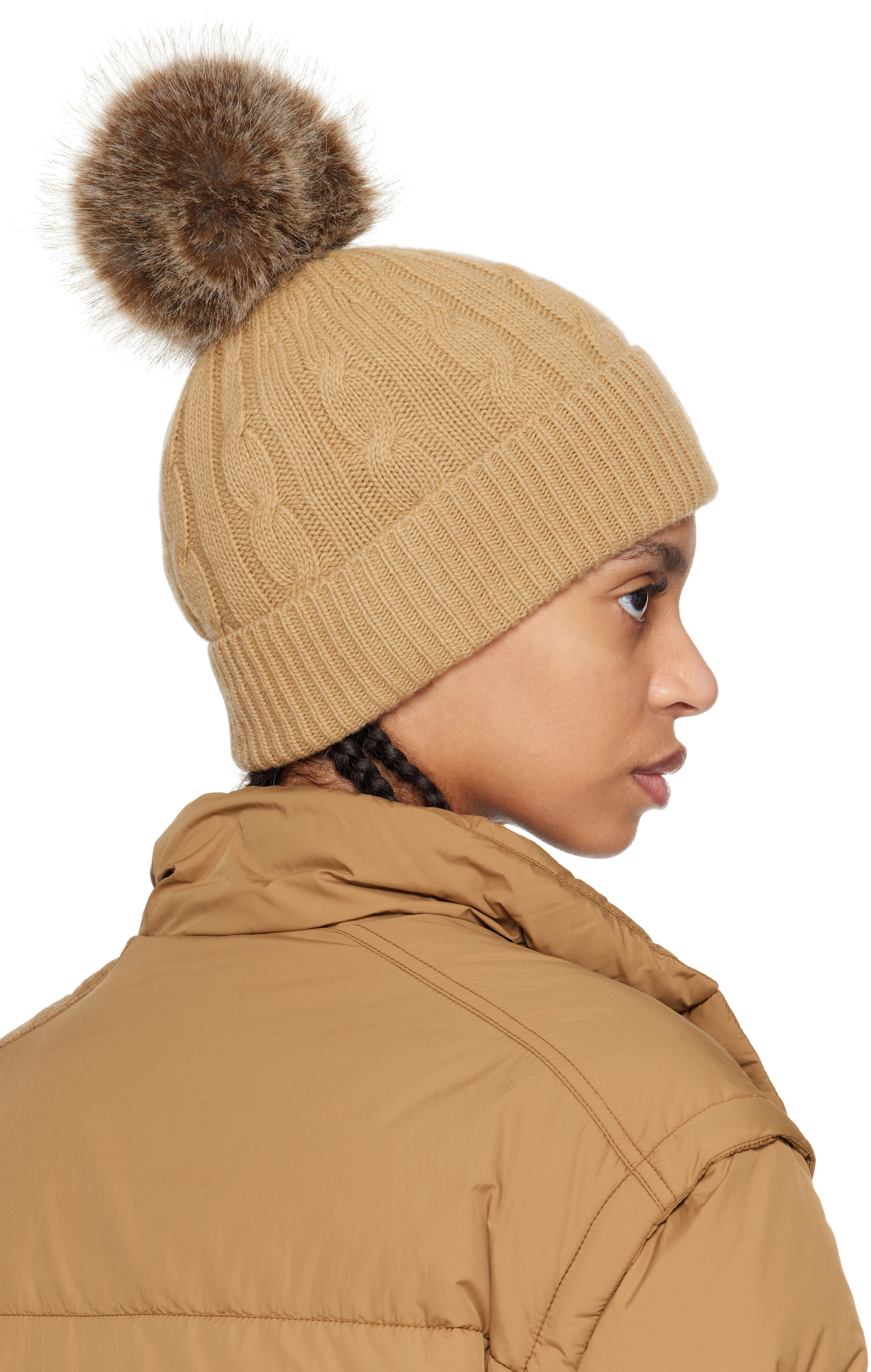Moncler: Beige Wool & Cashmere Pom Pom Beanie | SSENSE
