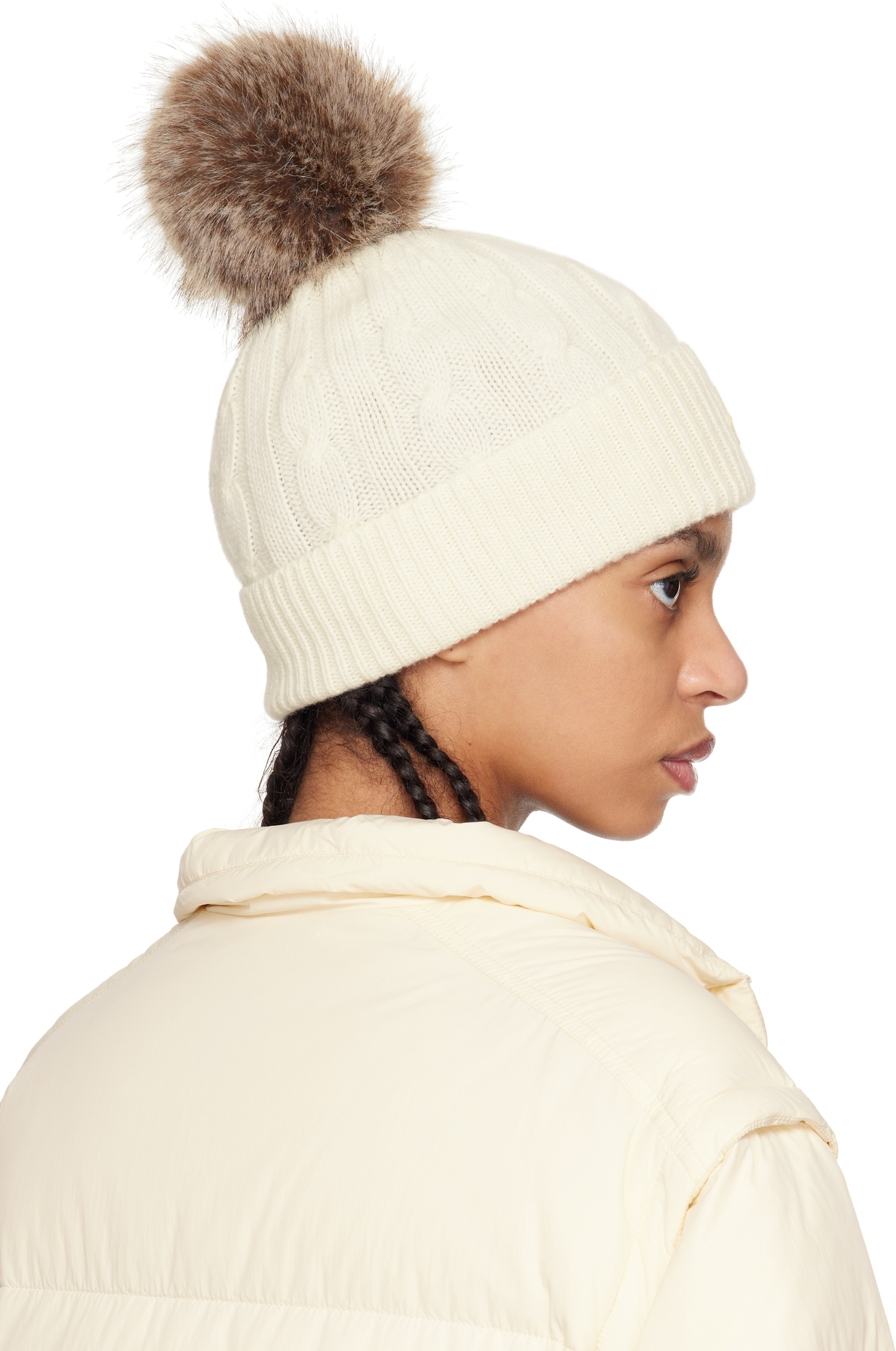 Moncler: Off-White Wool & Cashmere Pom Pom Beanie | SSENSE