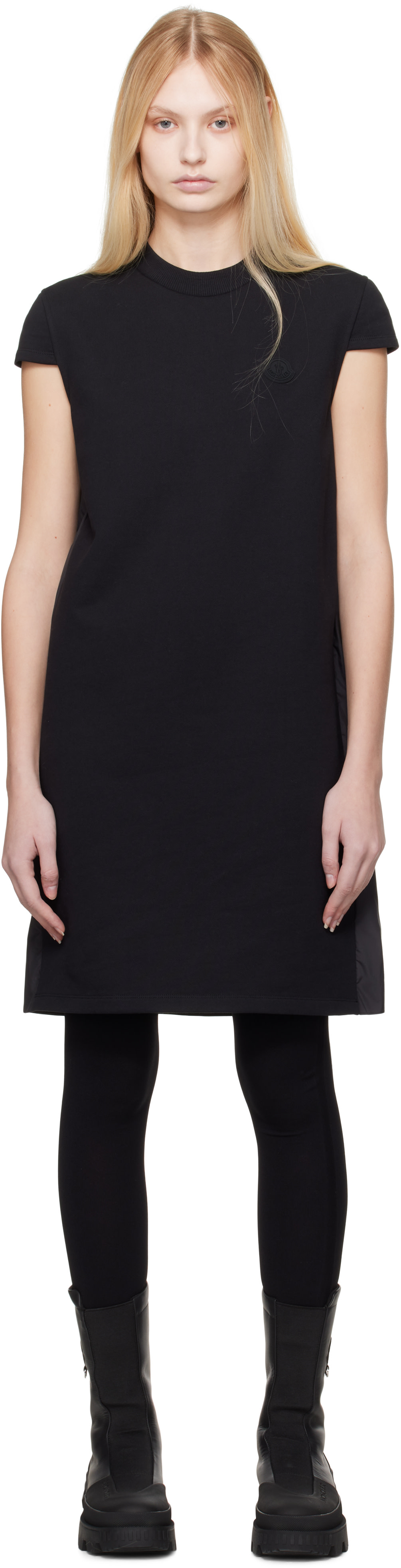 Moncler - Robe courte noire à plis plats