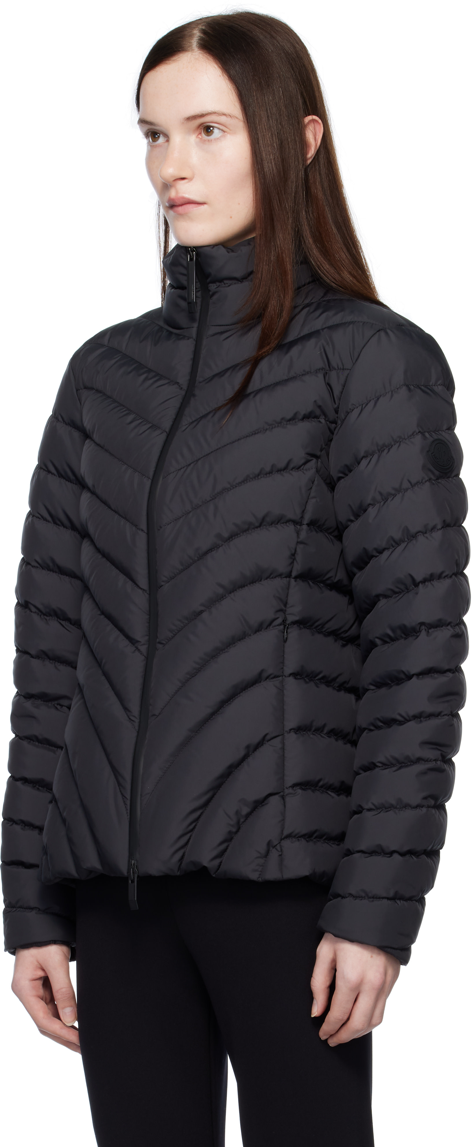 Moncler: Black Grange Diagonal-Quilted Short Down Jacket | SSENSE