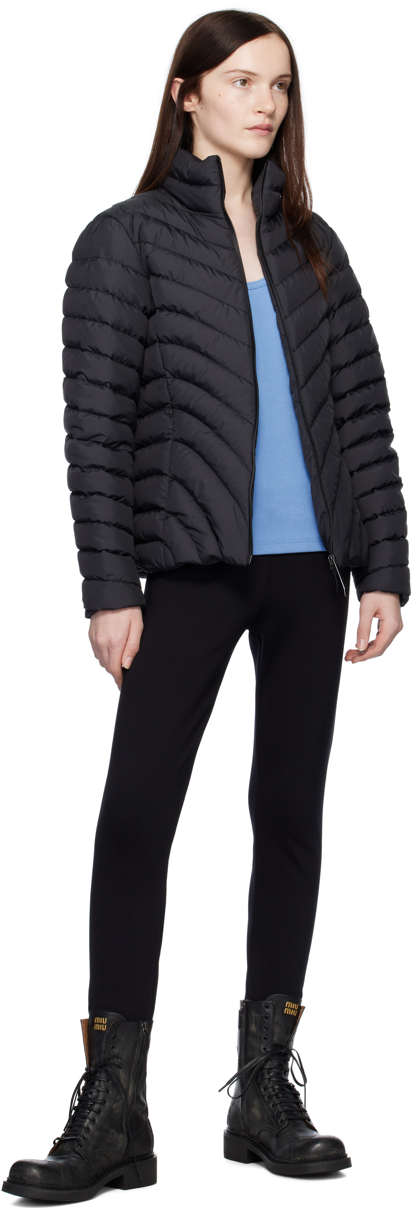 Moncler: Black Grange Diagonal-Quilted Short Down Jacket | SSENSE