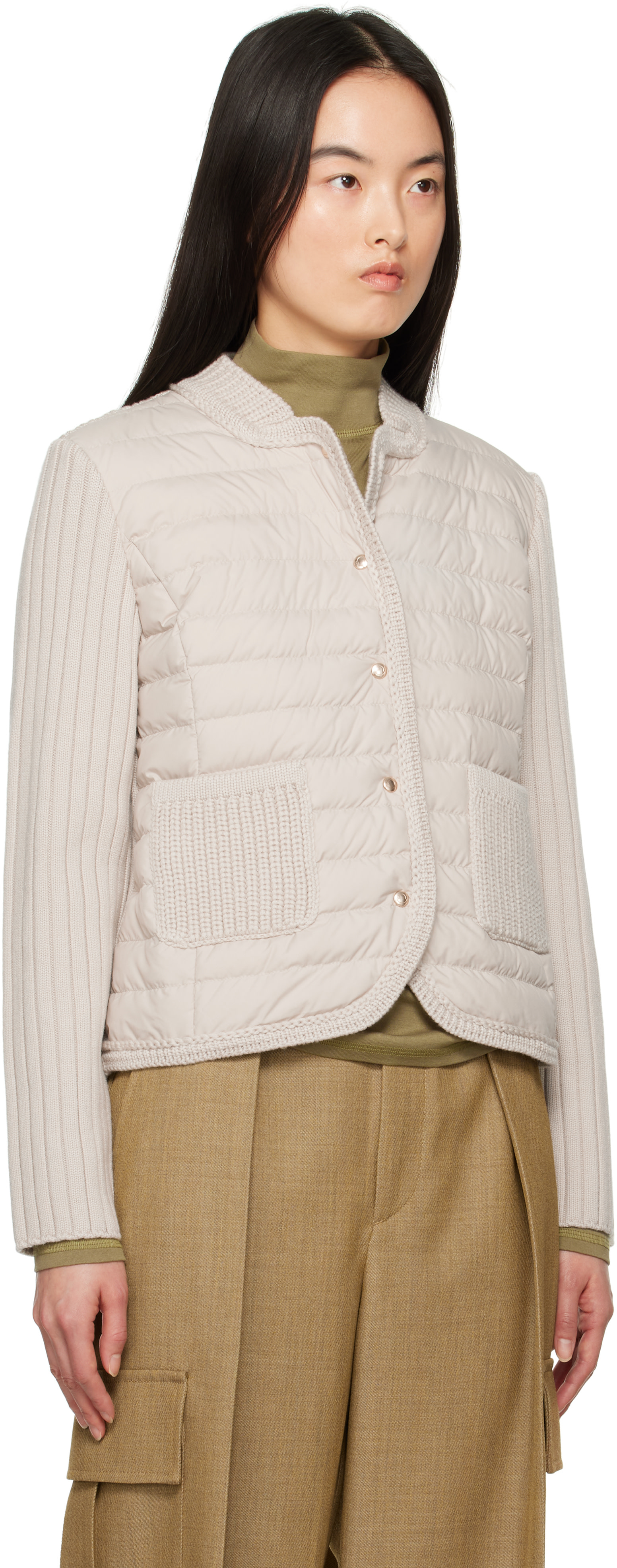 Moncler: ベージュ パデッド ウール ダウン カーディガン | SSENSE 日本