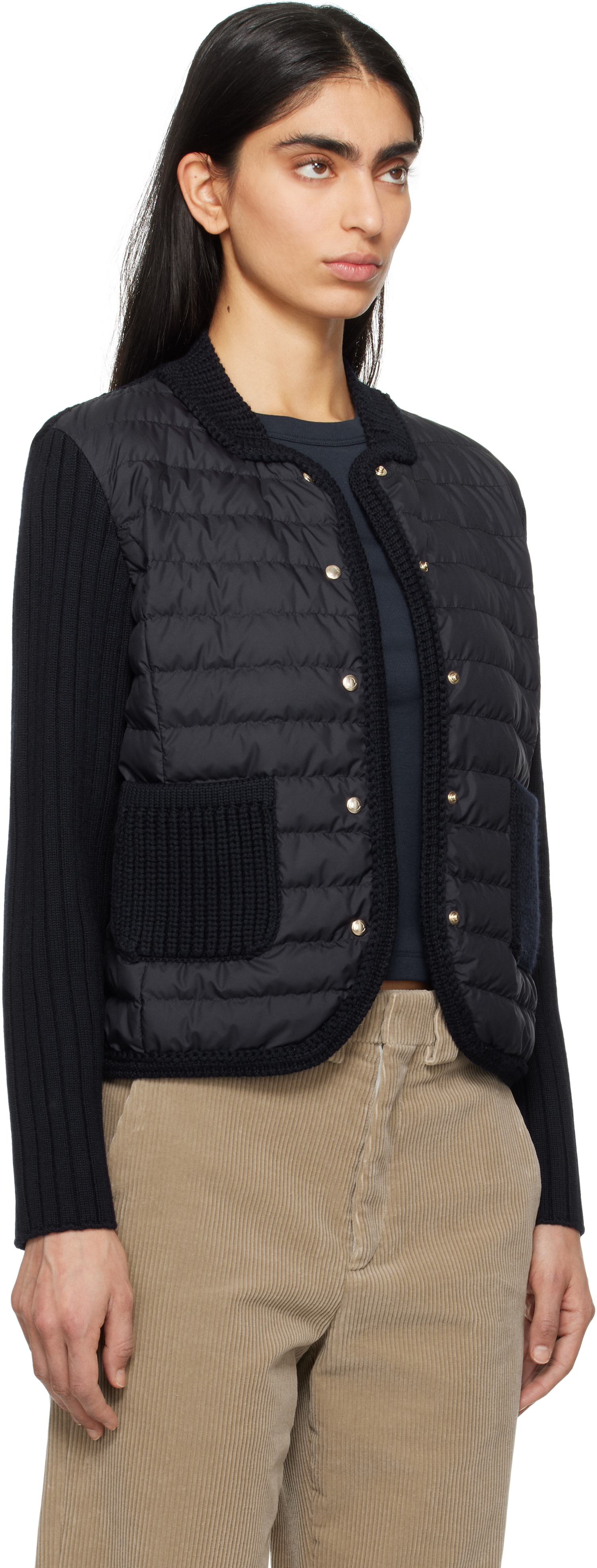 Moncler - ネイビー ウール ダウン パデッド カーディガン