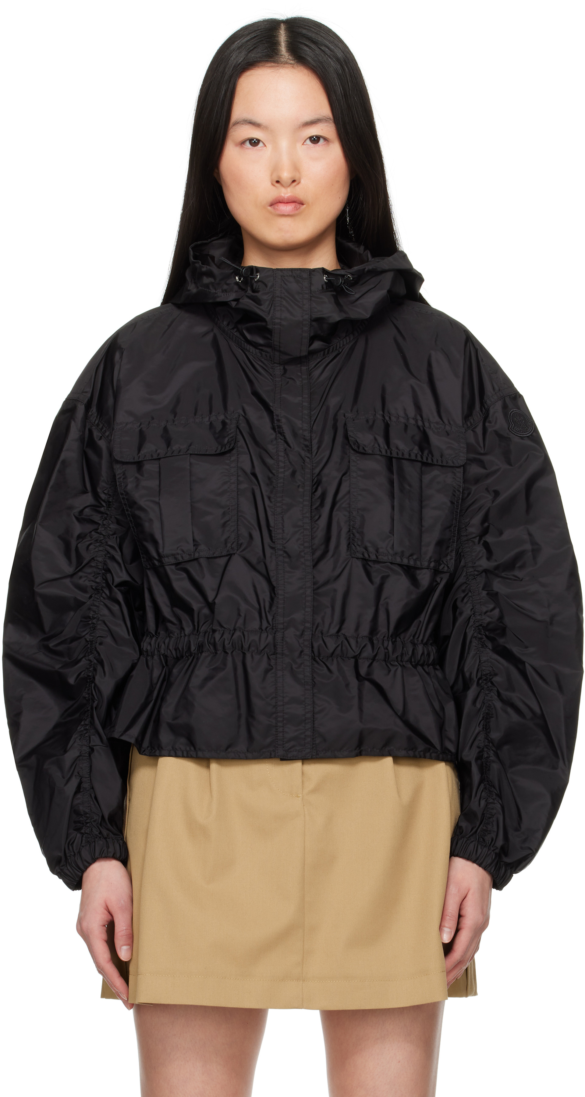 Moncler - Blouson Curton noir à capuche et à basque