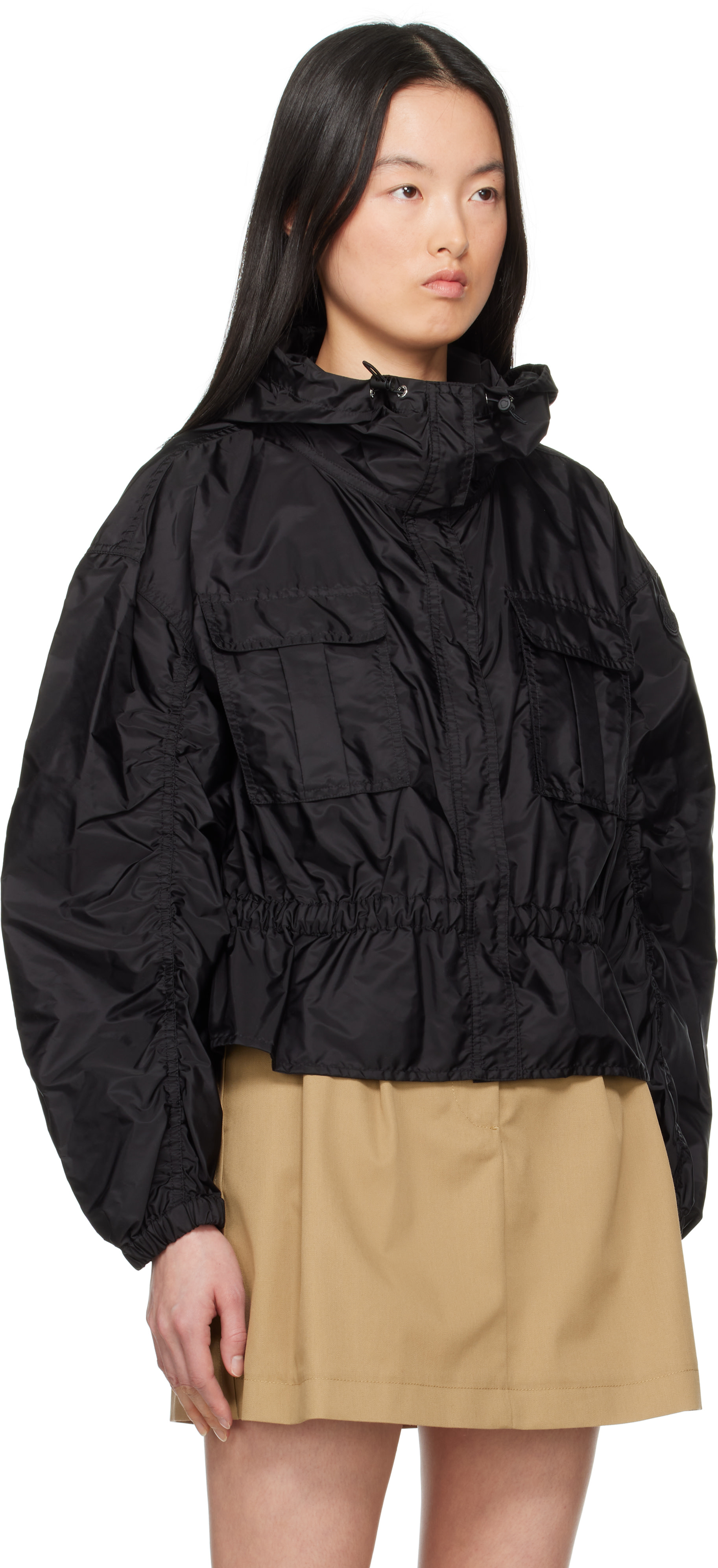 Moncler - Blouson Curton noir à capuche et à basque