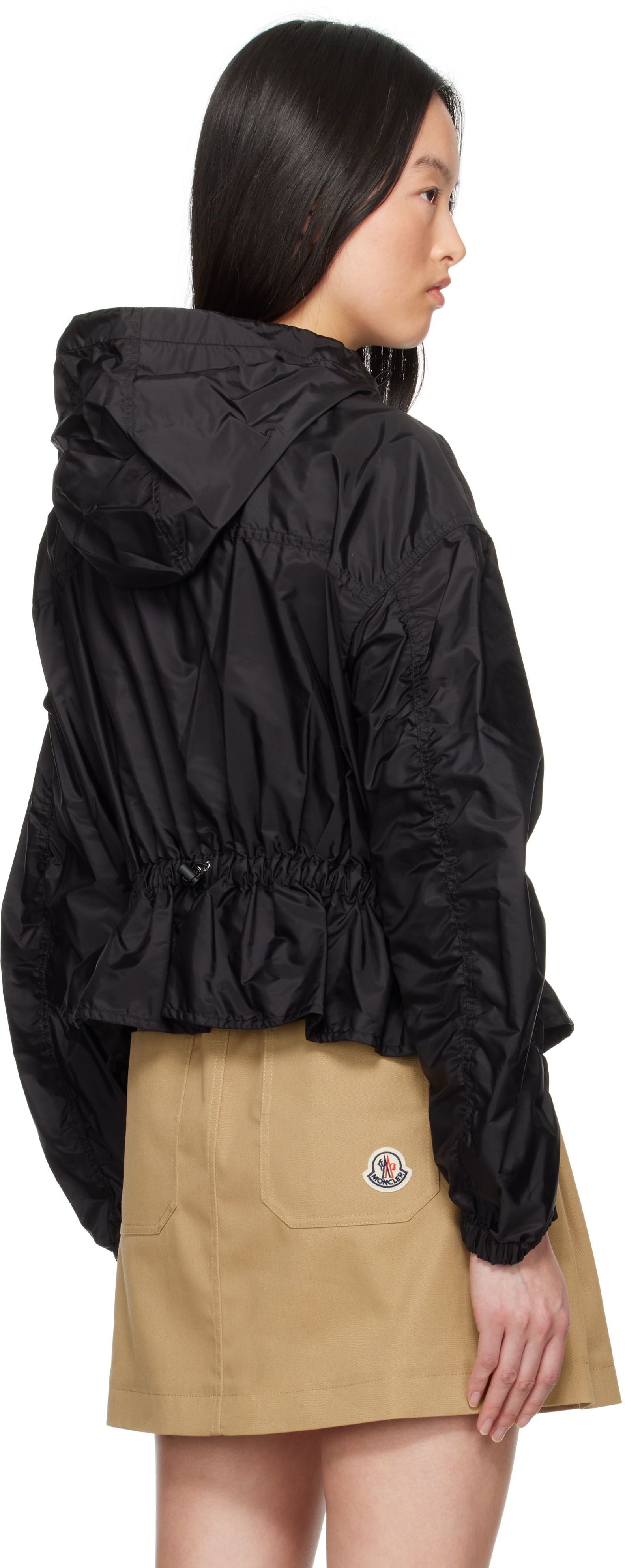 Moncler - Blouson Curton noir à capuche et à basque
