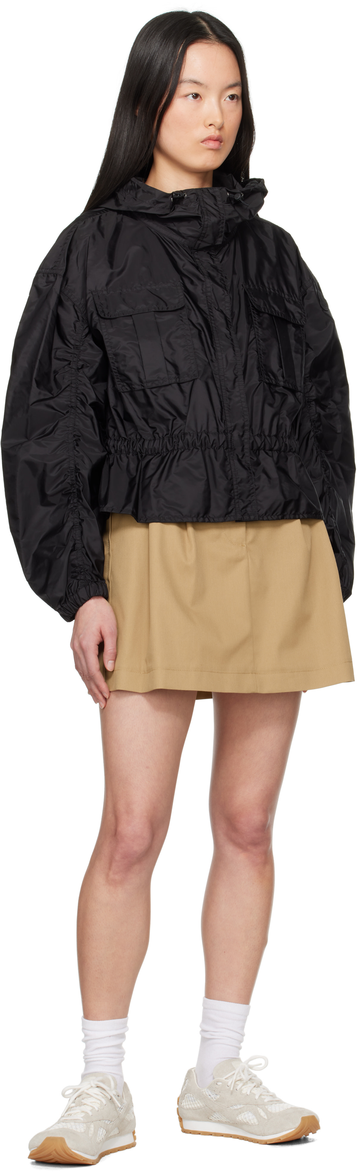 Moncler - Blouson Curton noir à capuche et à basque