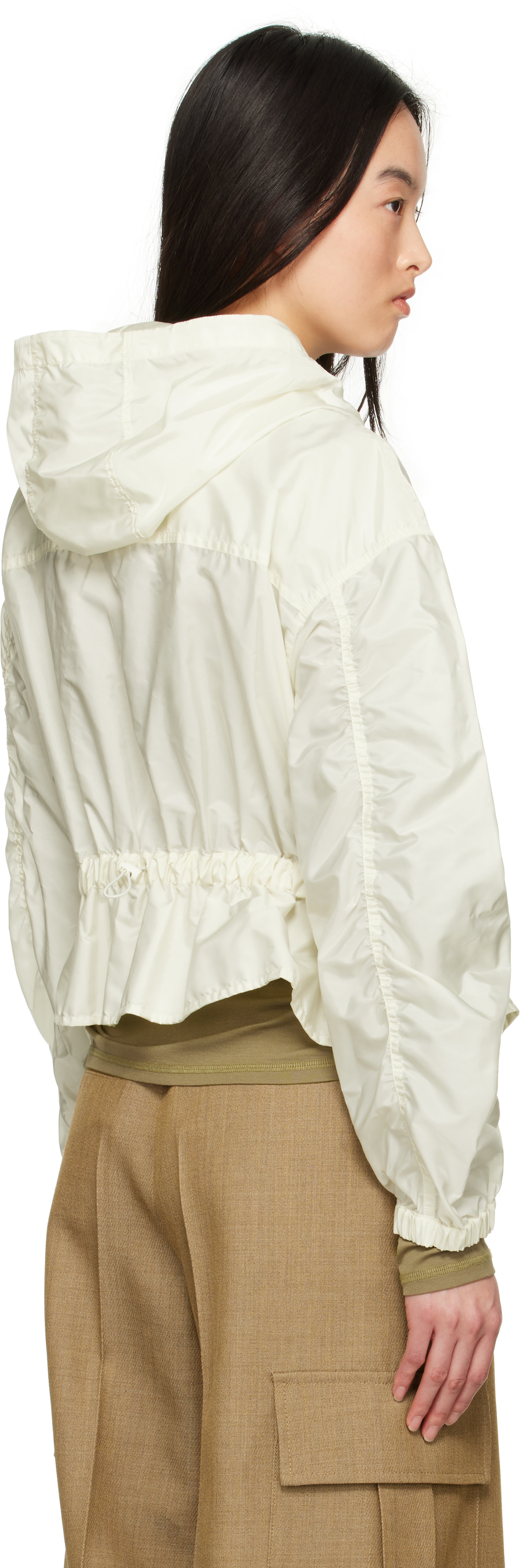 Moncler: Off-White Curton Hooded Peplum Jacket | SSENSE