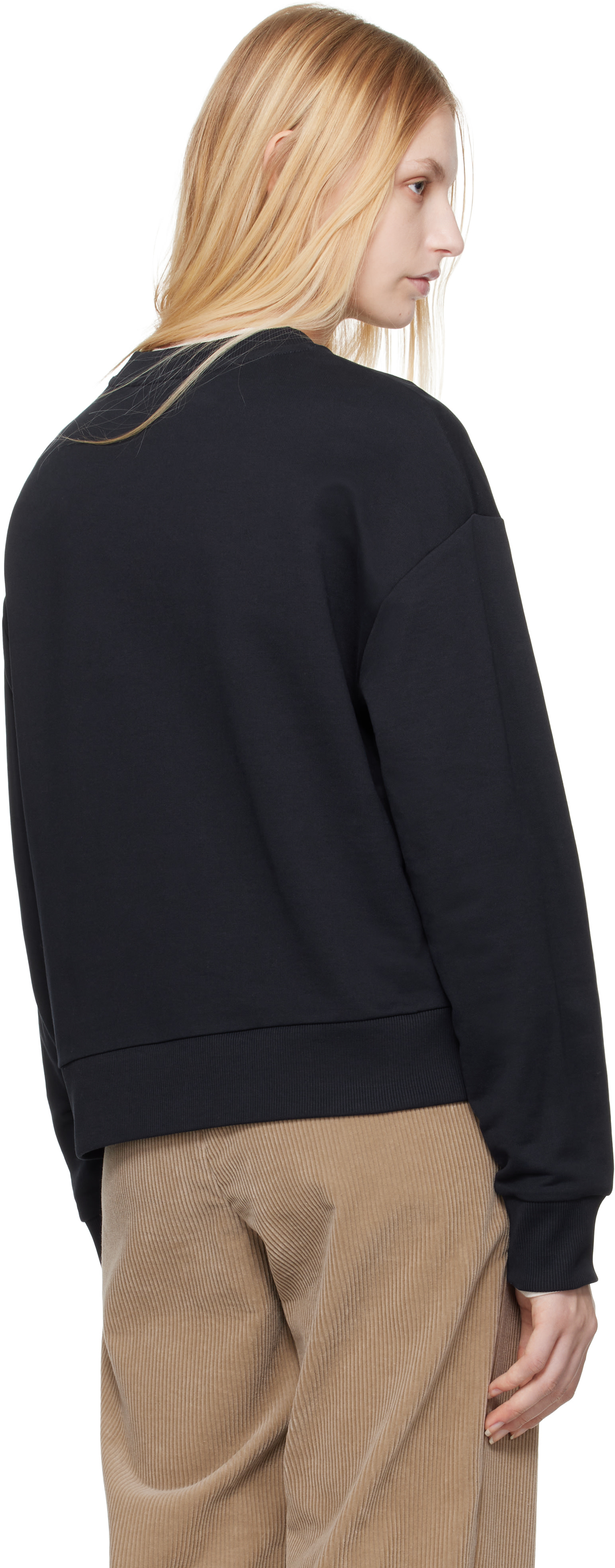Moncler - Pull molletonné bleu marine à logo brodé