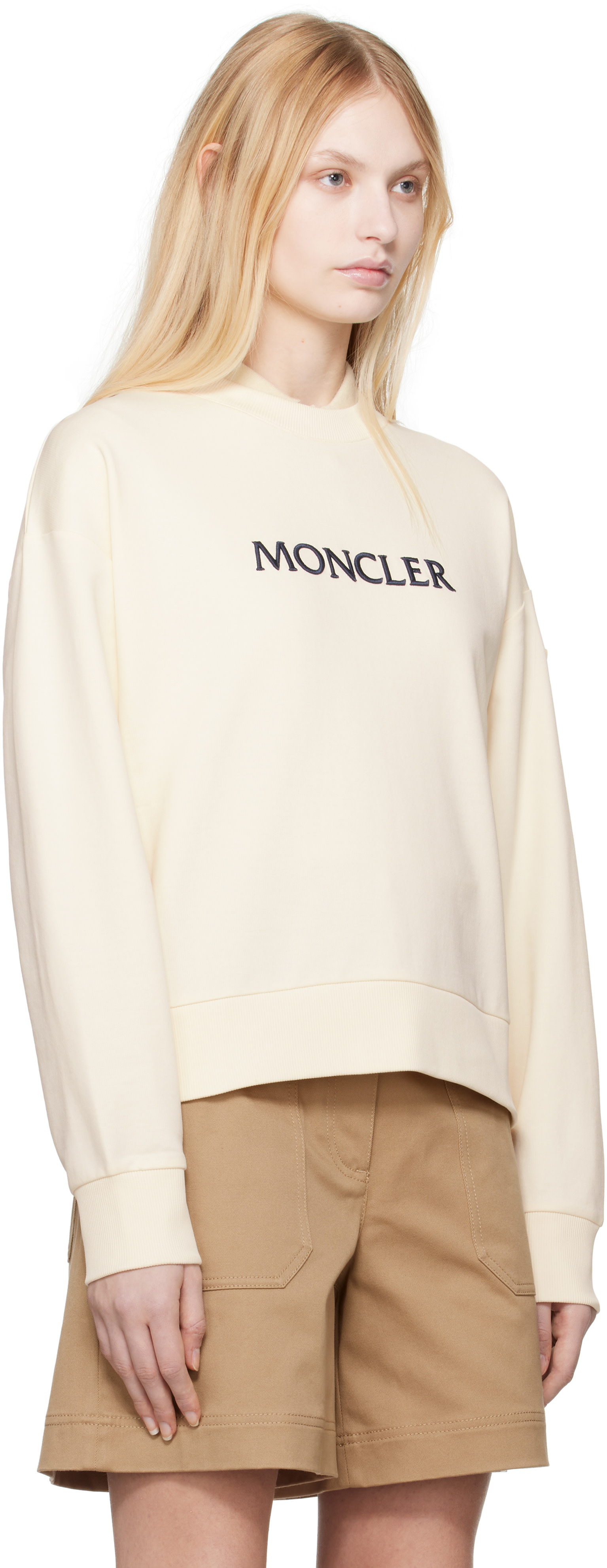 Moncler: Off-White Embroidered Logo Sweatshirt | SSENSE