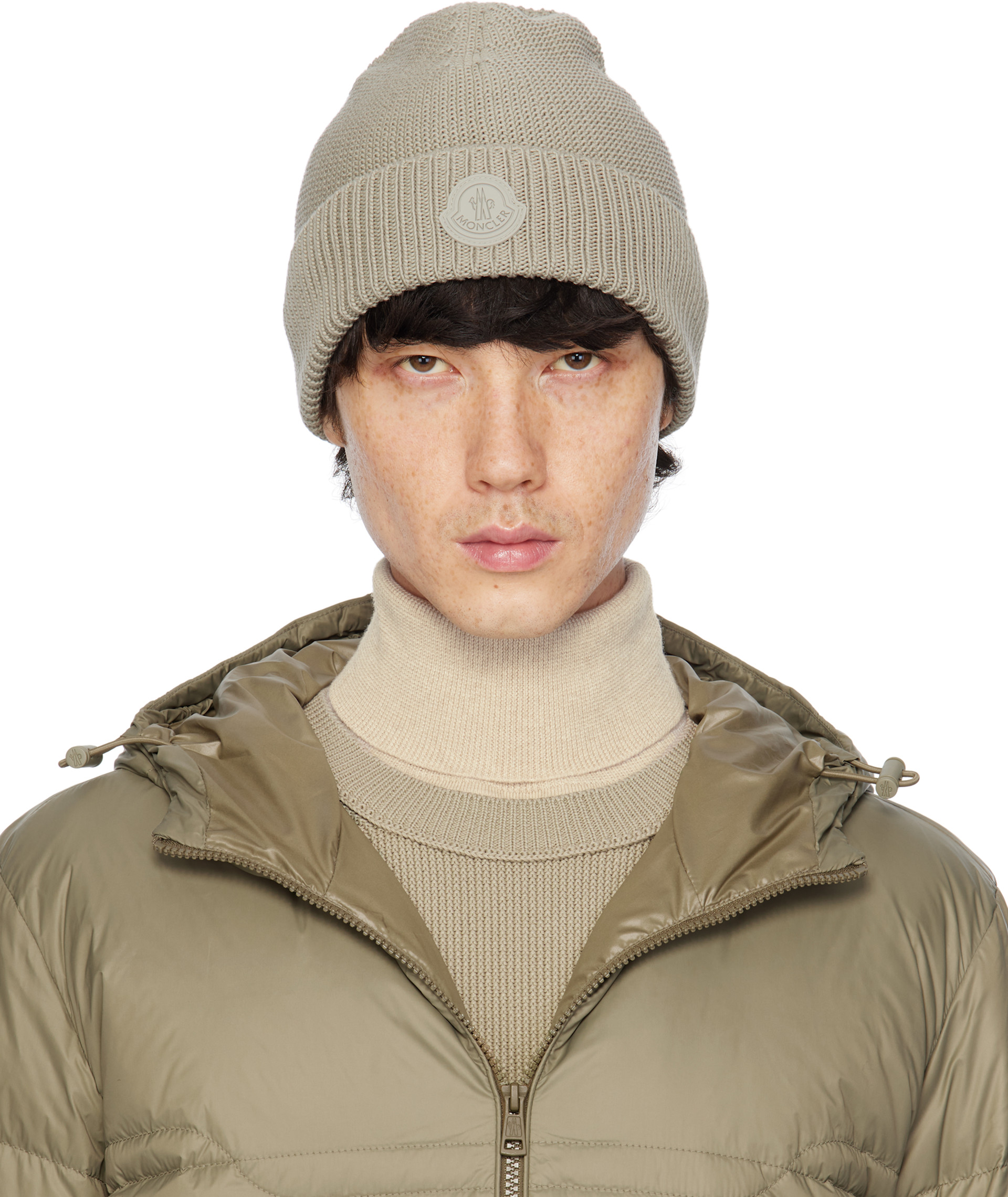 Moncler - 베이지 로고 패치 비니