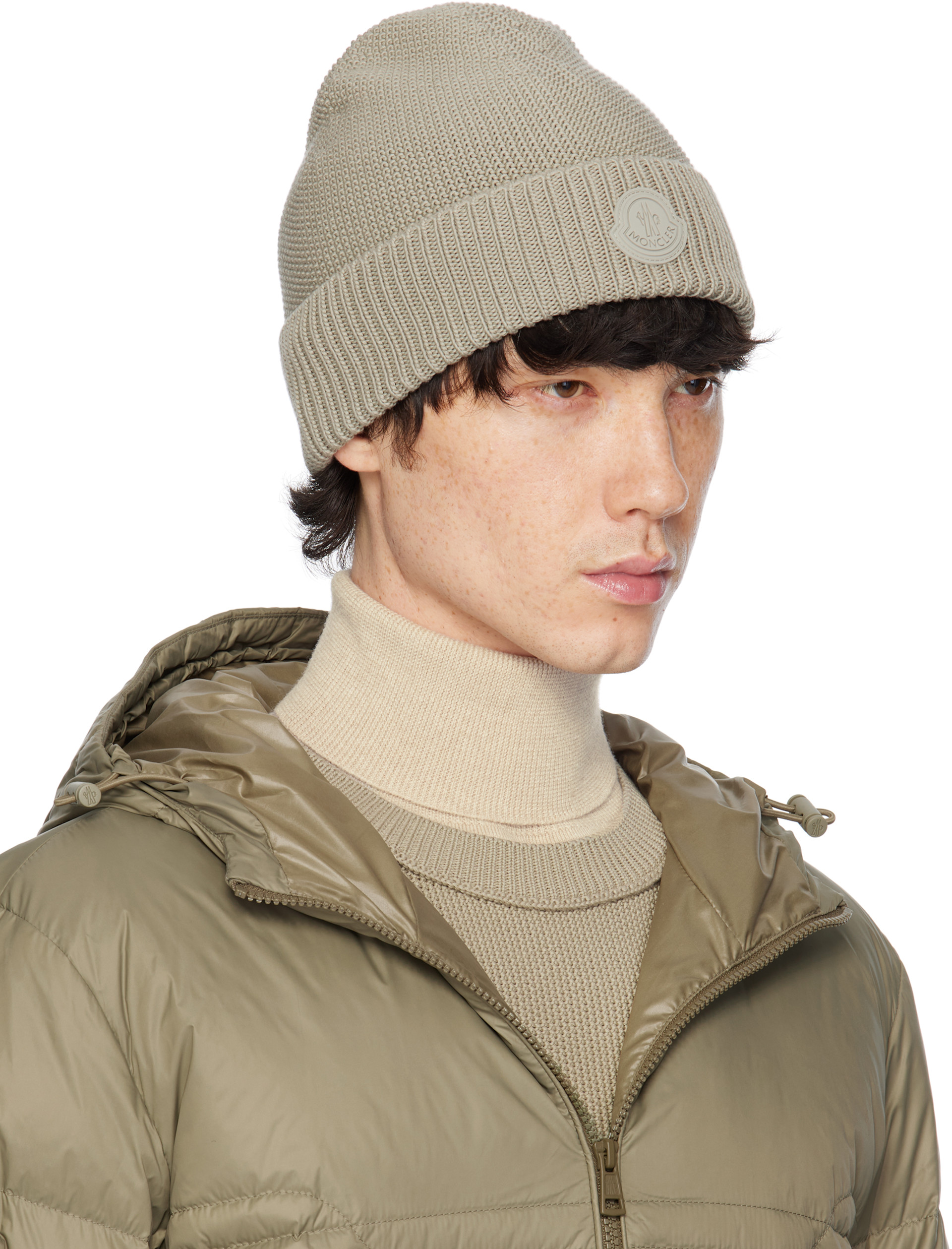Moncler - 베이지 로고 패치 비니