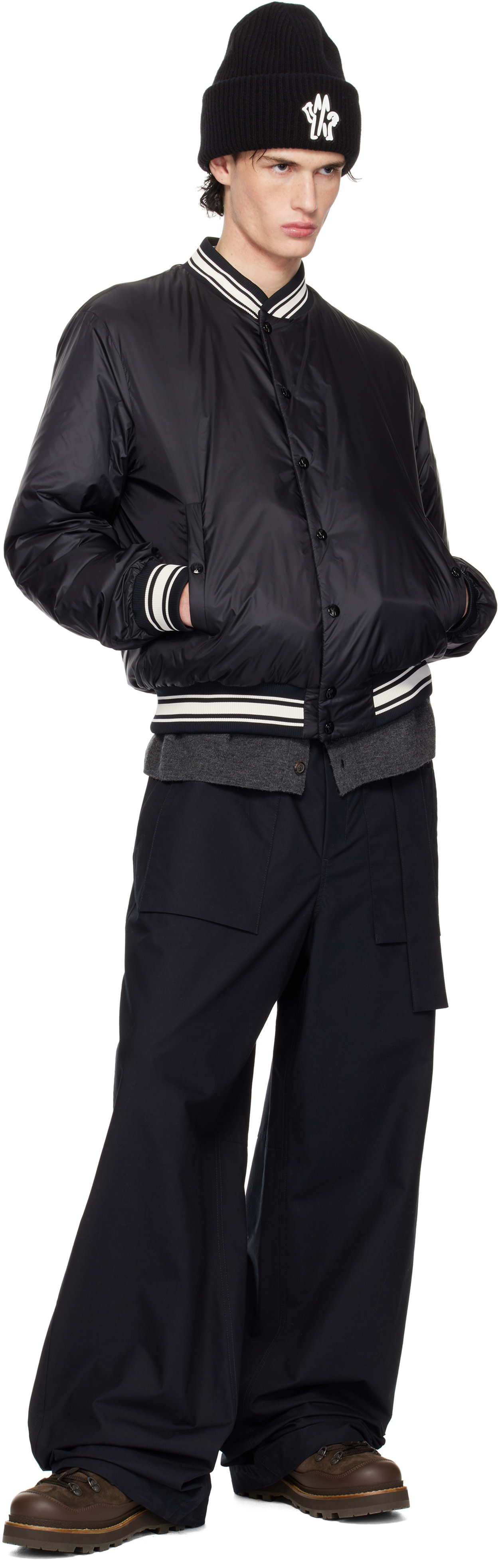 Moncler: ブラック Bouchet リバーシブル ダウン ボンバージャケット Moncler: ブラック Bouchet リバーシブル ダウン ボンバージャケット