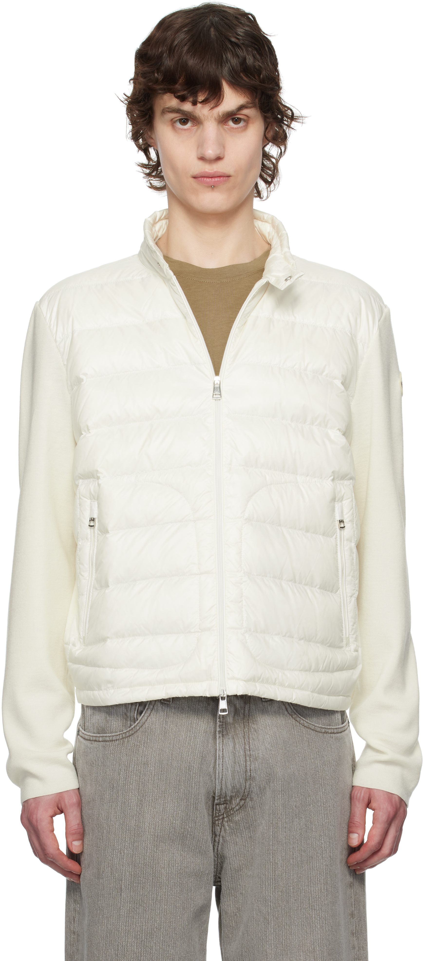 Moncler - 화이트 울 집업 패딩 다운 재킷