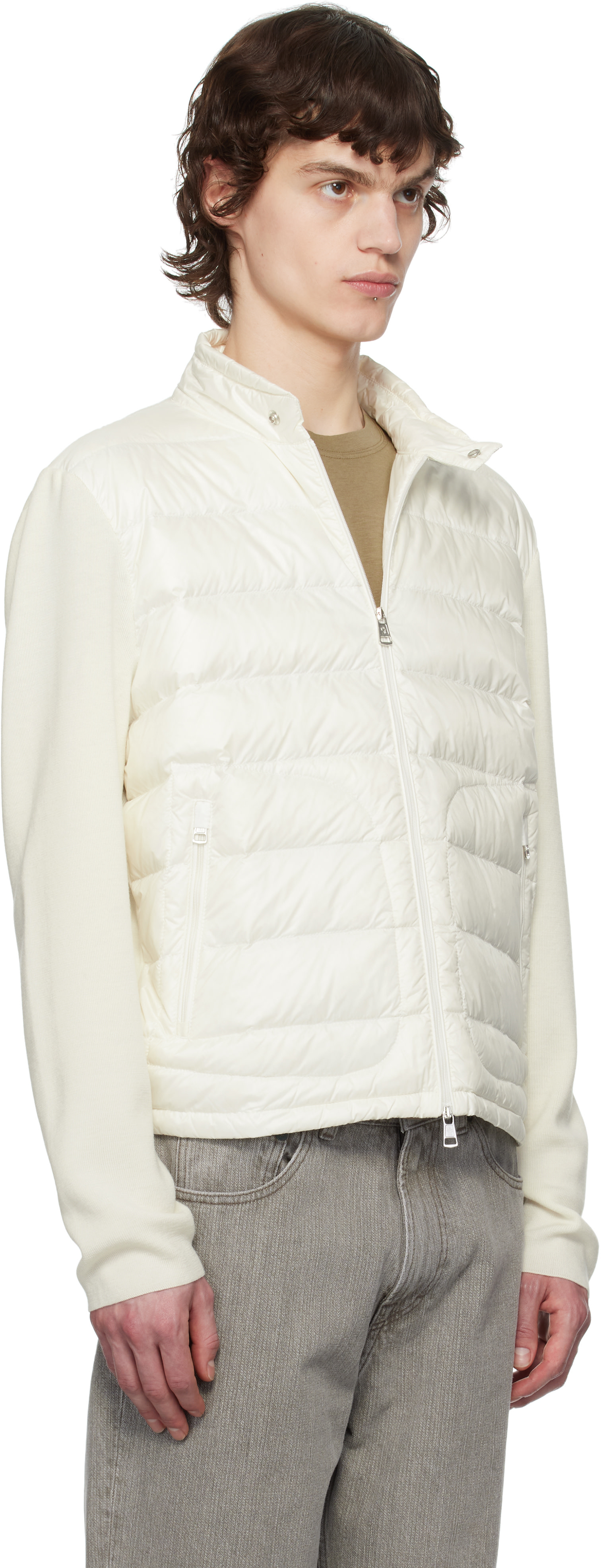 Moncler - 화이트 울 집업 패딩 다운 재킷