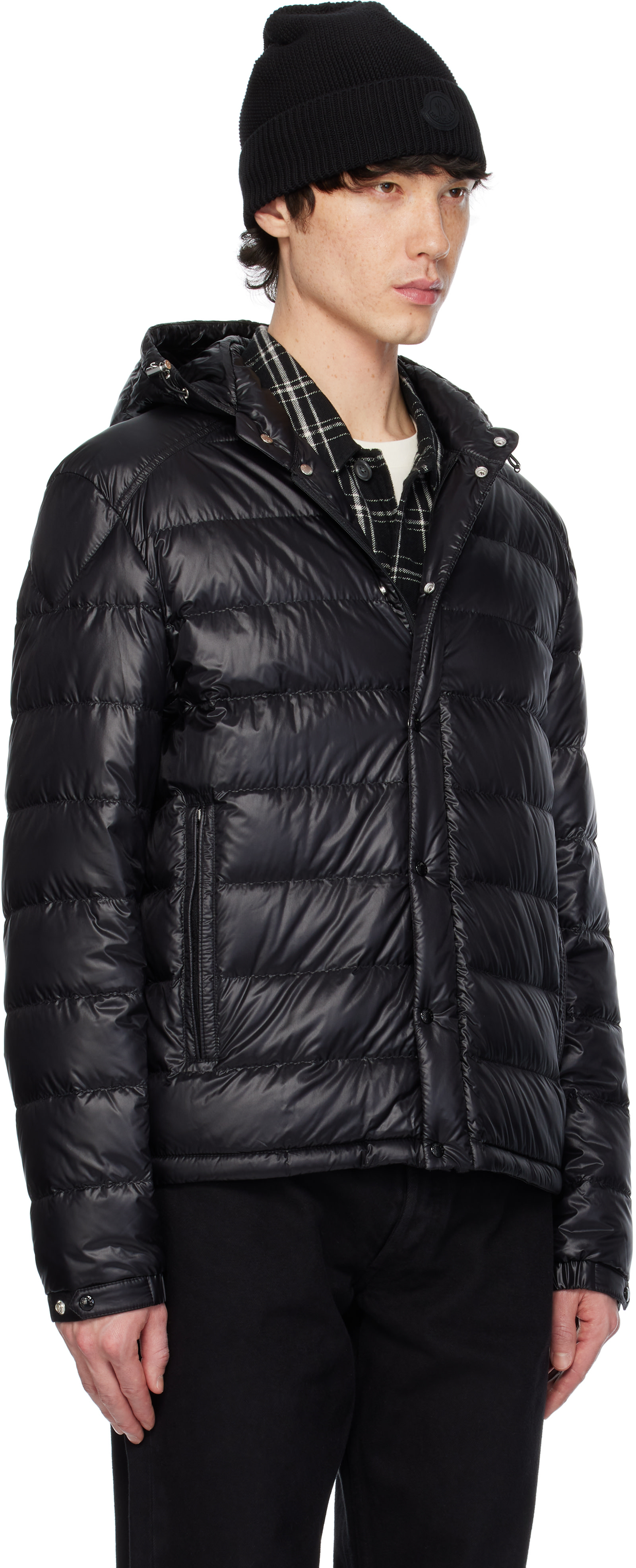 Moncler - 블랙 글리에르 쇼트 후드 다운 재킷