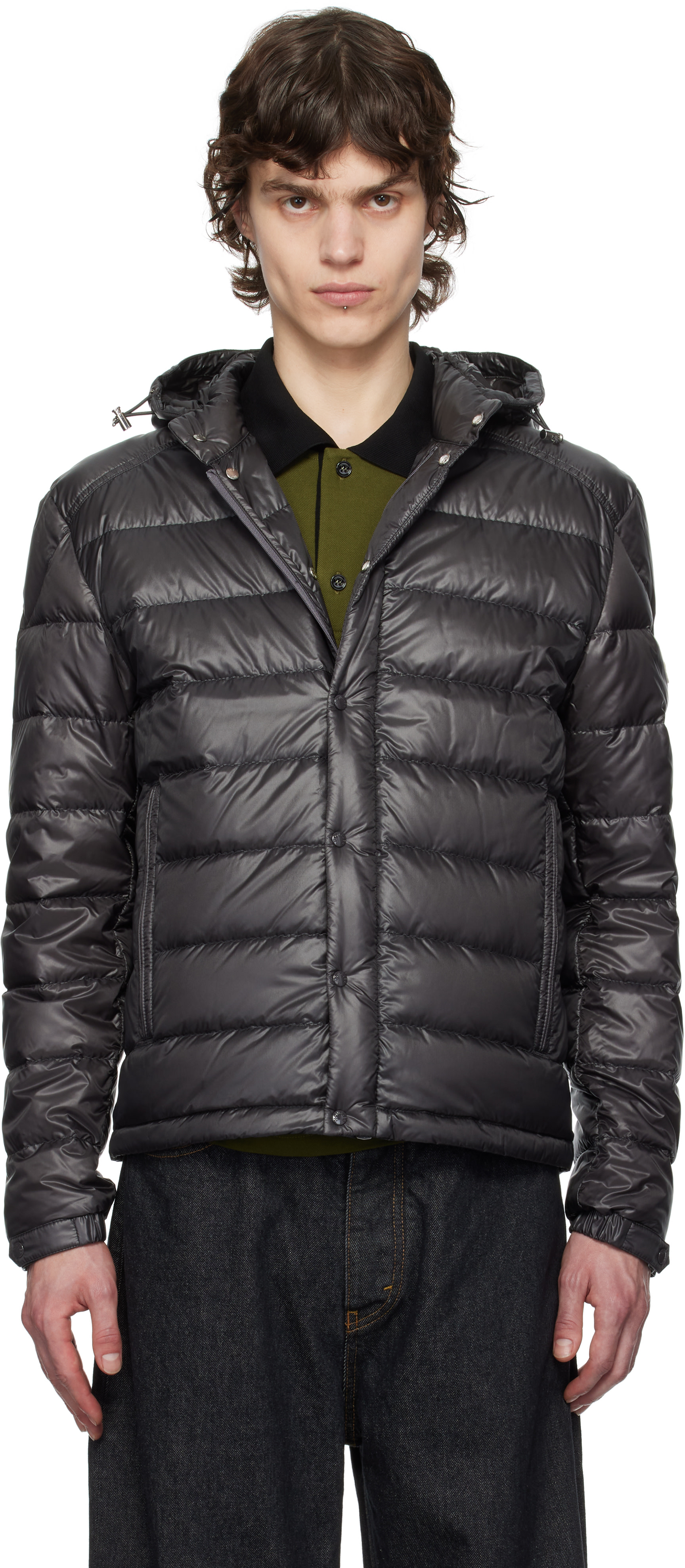 Moncler - 그레이 글리에르 쇼트 후드 다운 재킷