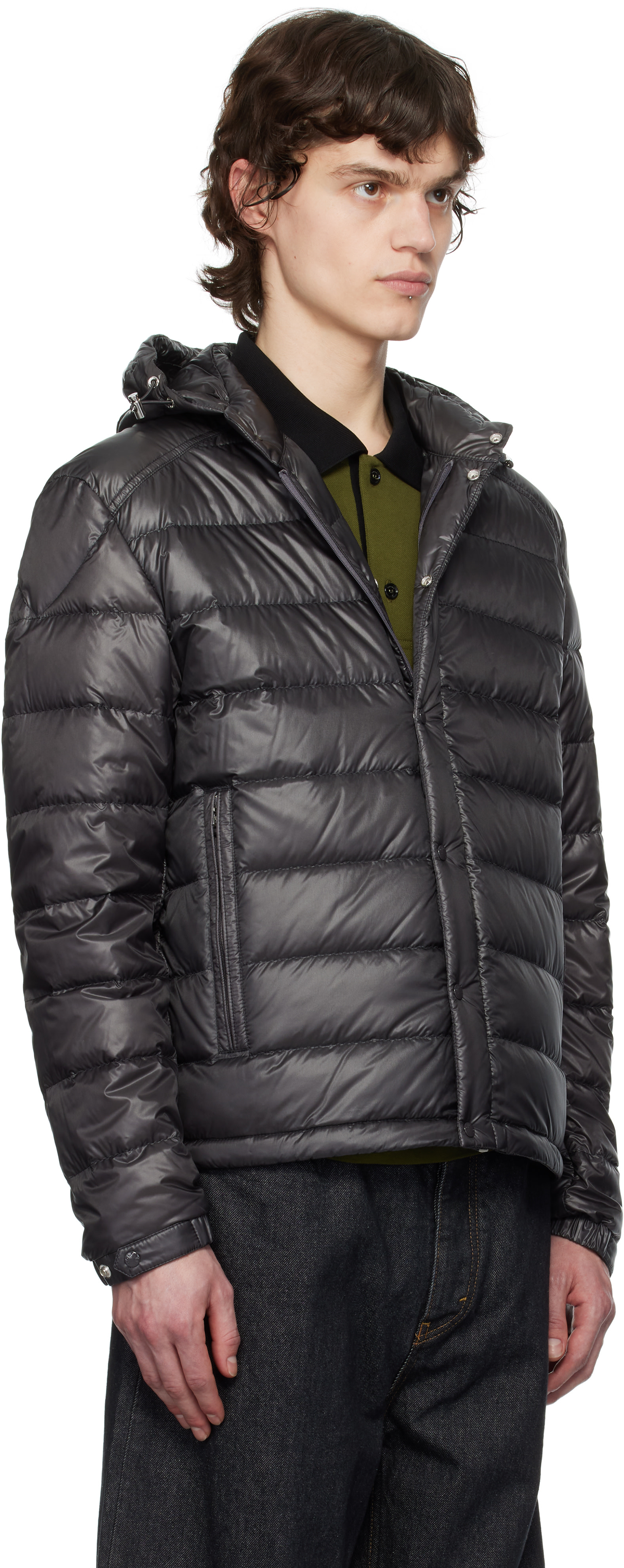 Moncler - 그레이 글리에르 쇼트 후드 다운 재킷