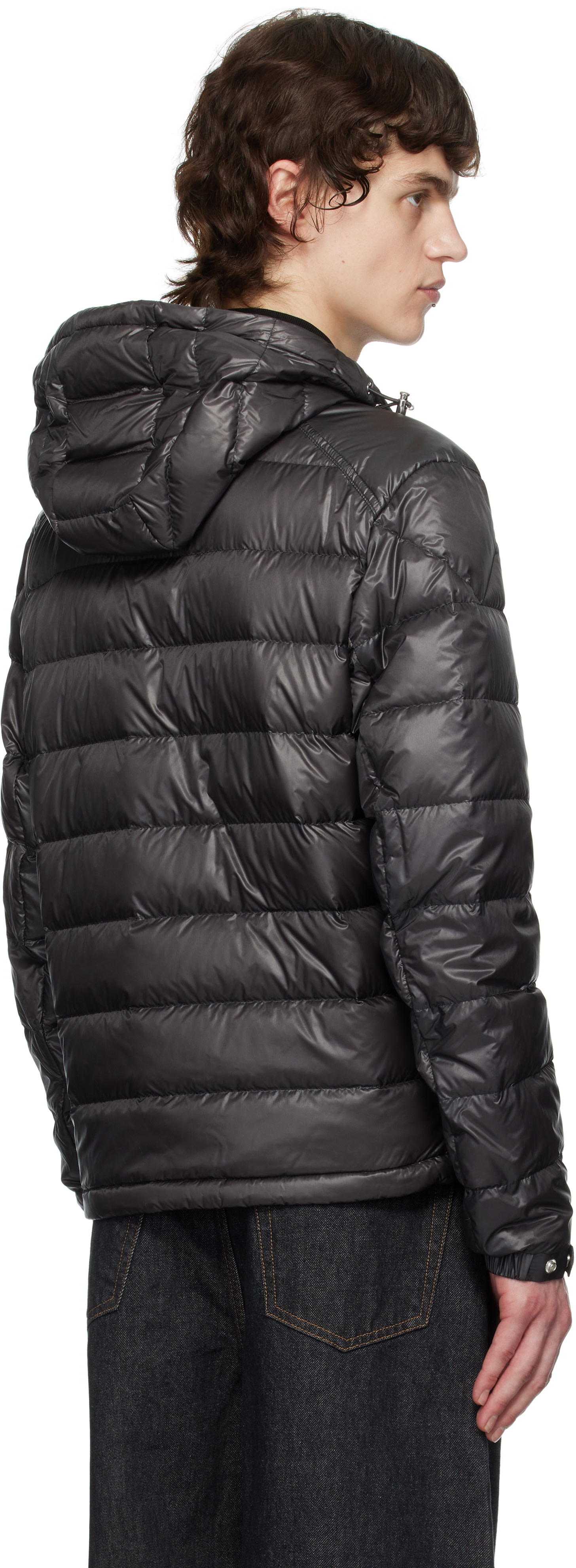 Moncler - 그레이 글리에르 쇼트 후드 다운 재킷
