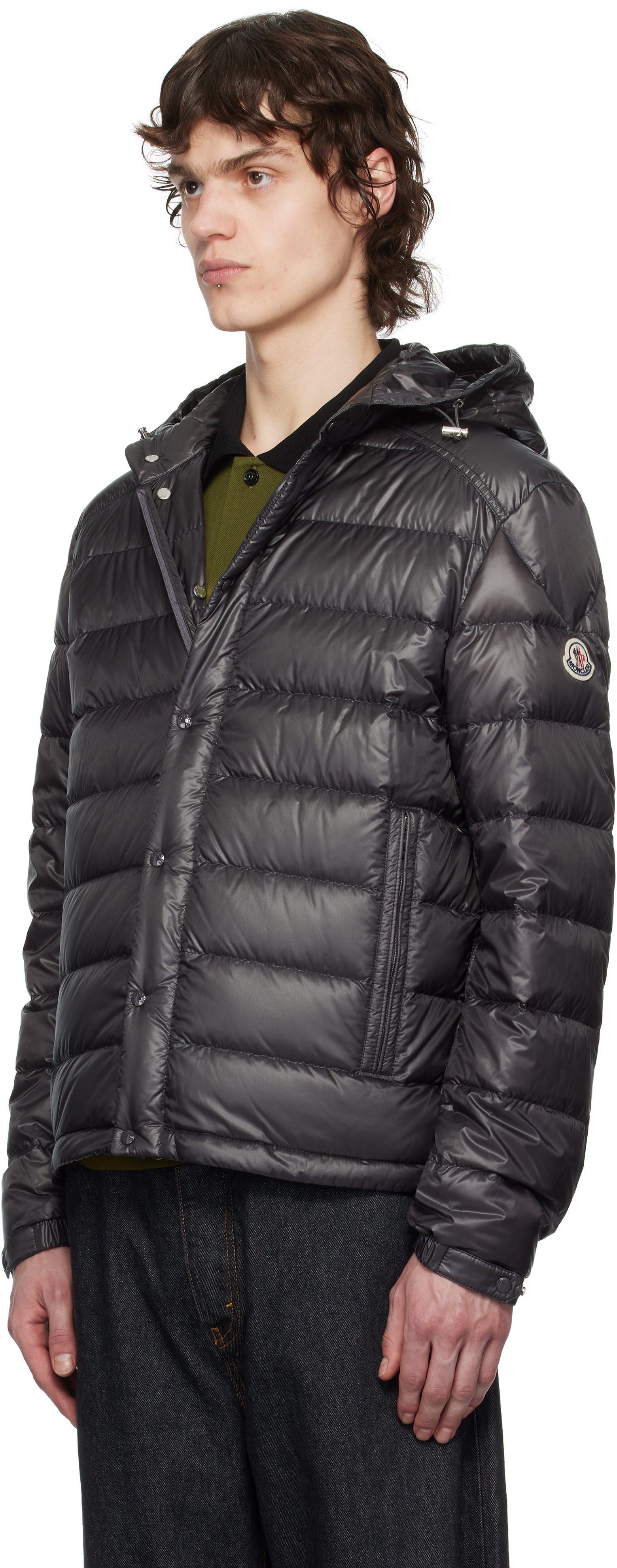 Moncler - 그레이 글리에르 쇼트 후드 다운 재킷