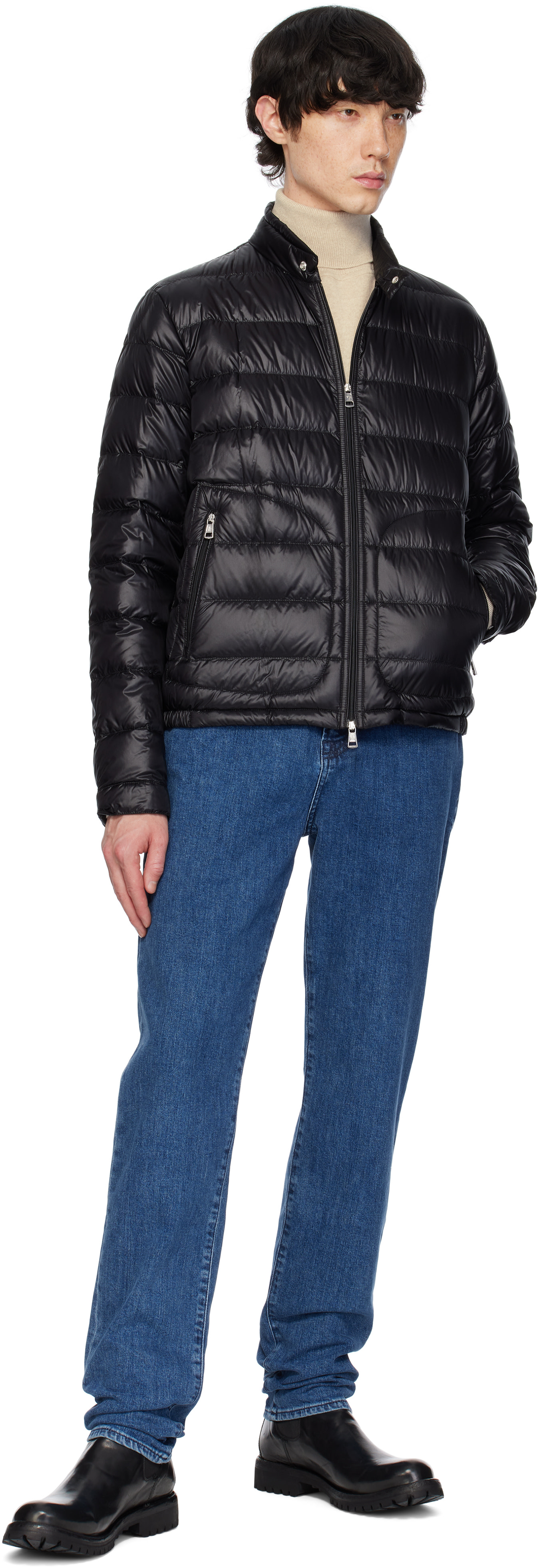 Moncler: Black Acorus Short Down Jacket | SSENSE