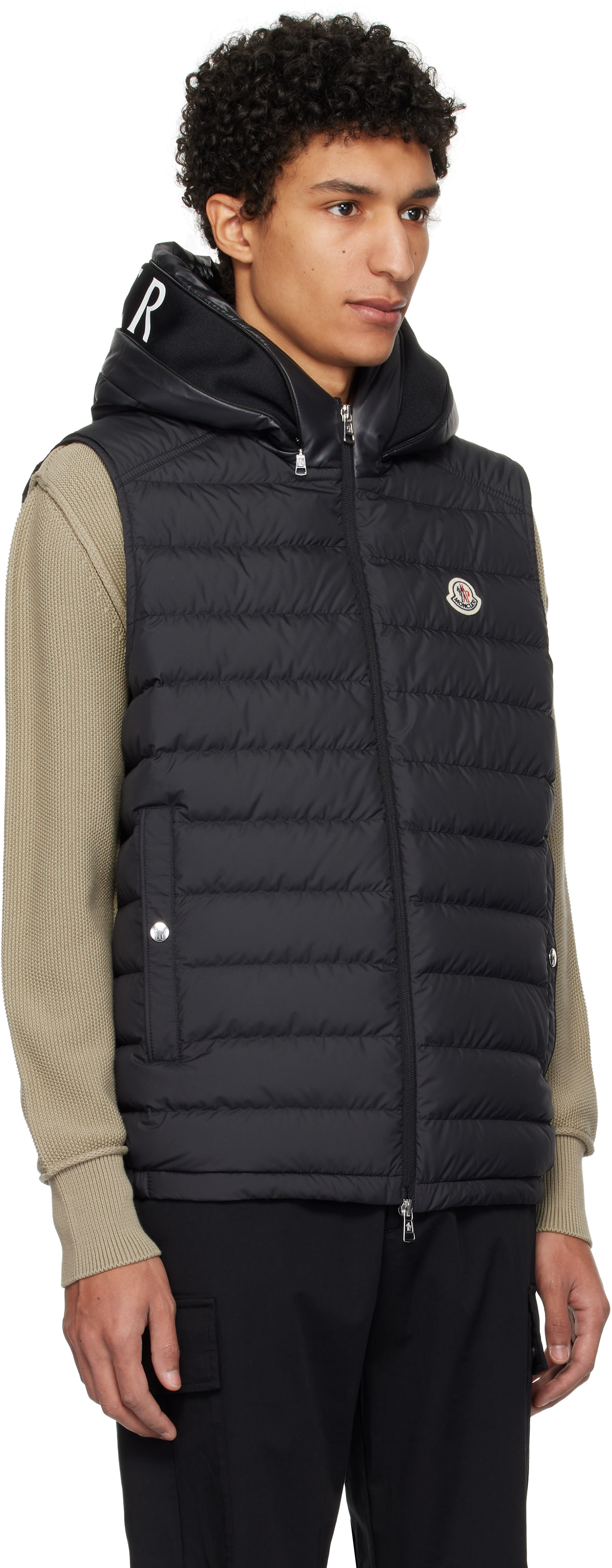 Moncler: Black Bourget Hooded Down Vest | SSENSE