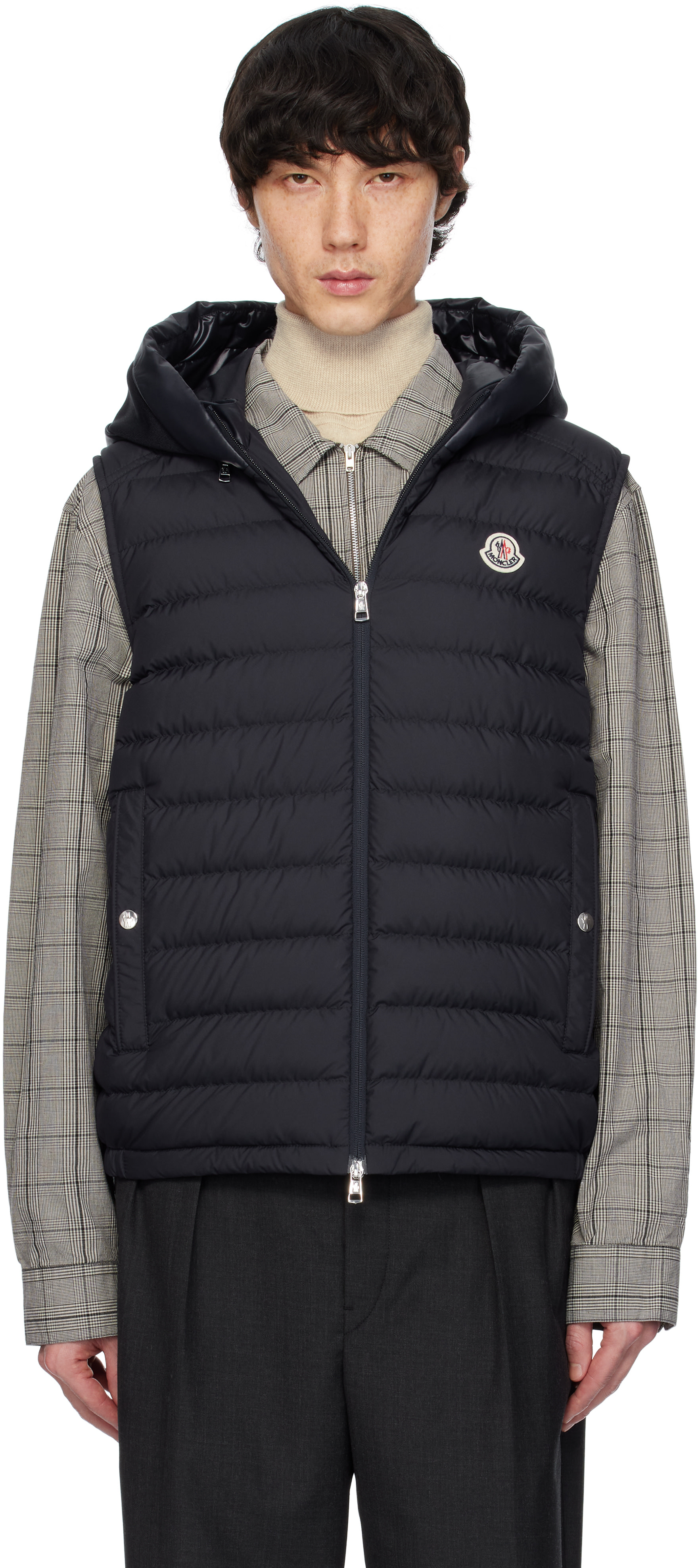Moncler - 네이비 부르제 후드 다운 베스트