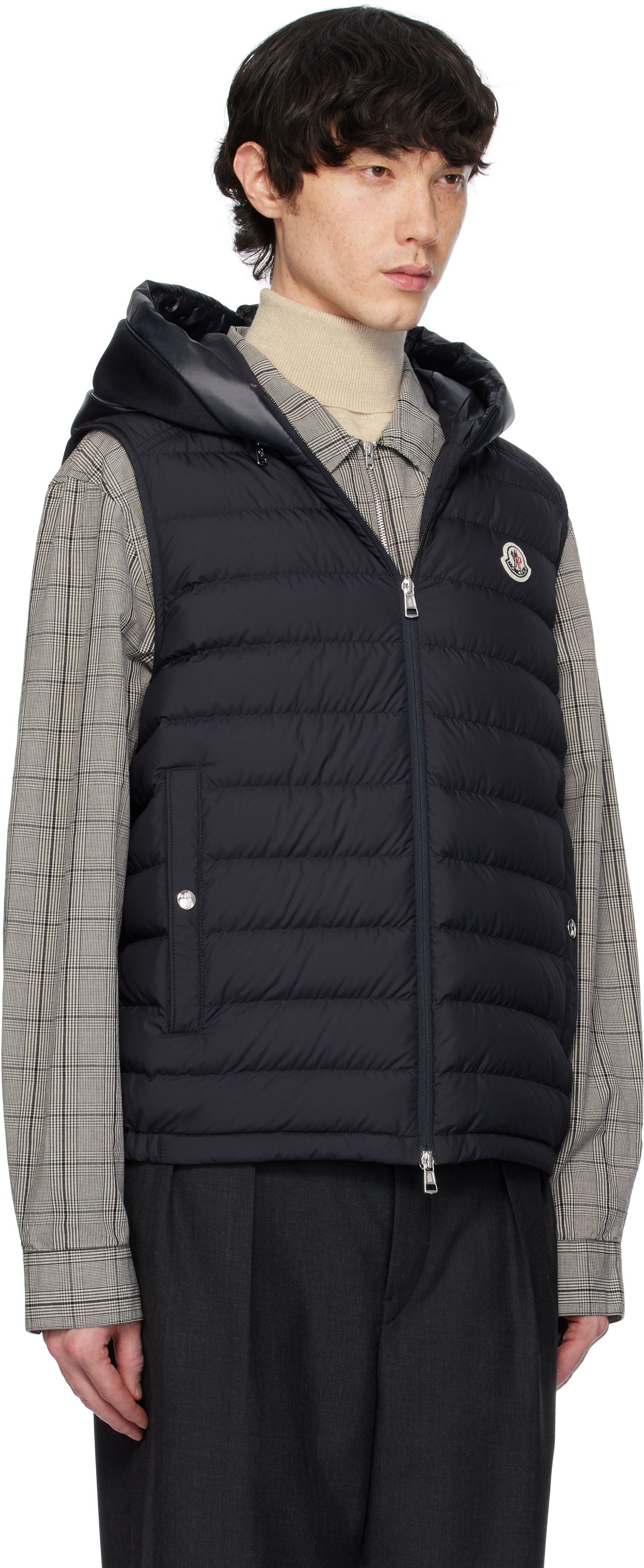 Moncler - 네이비 부르제 후드 다운 베스트