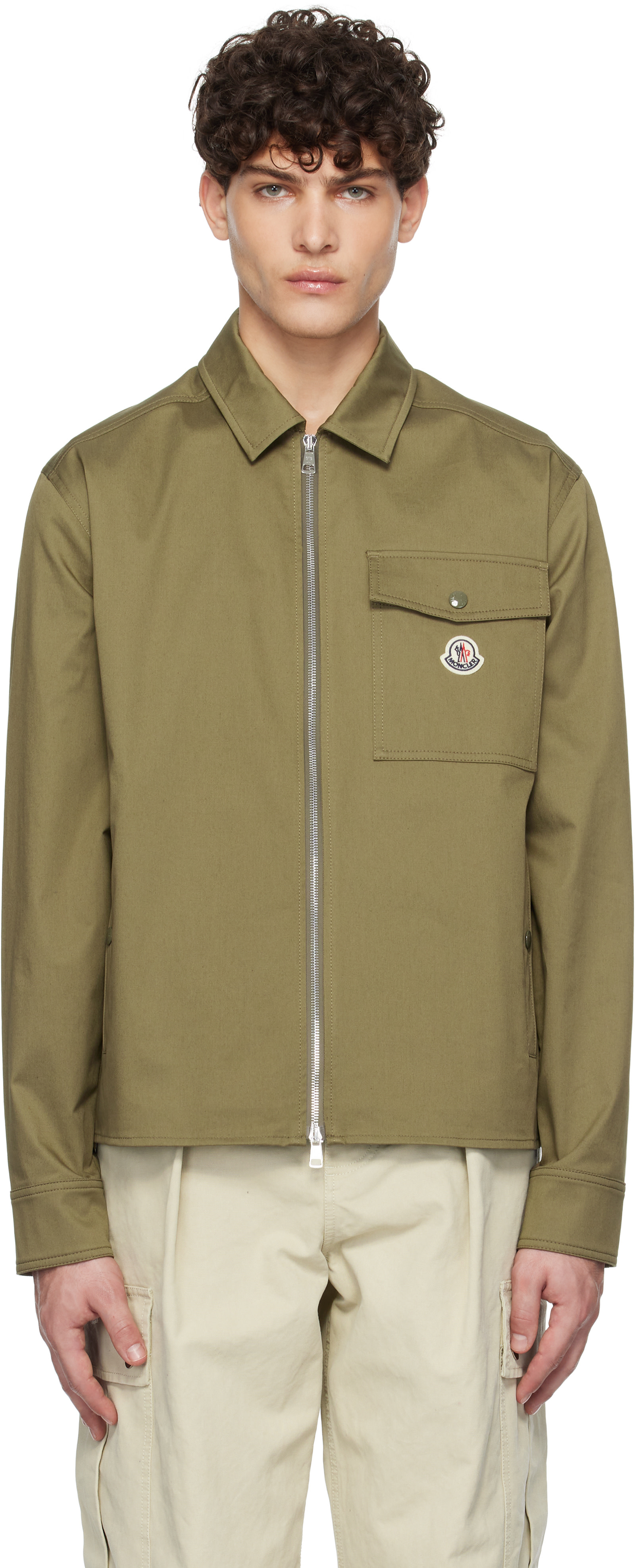 Moncler: Khaki Cotton Gabardine Zip-Up Jacket | SSENSE Japan
