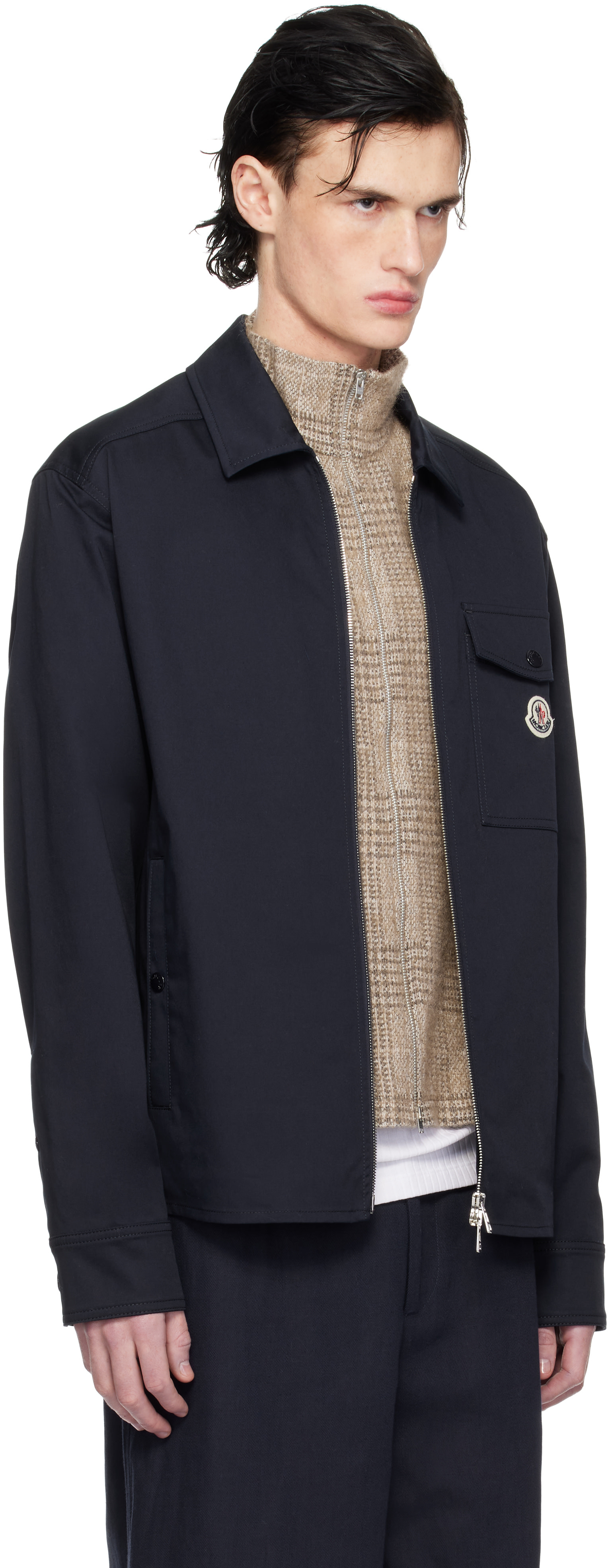 Moncler: Navy Cotton Gabardine Zip-Up Jacket | SSENSE