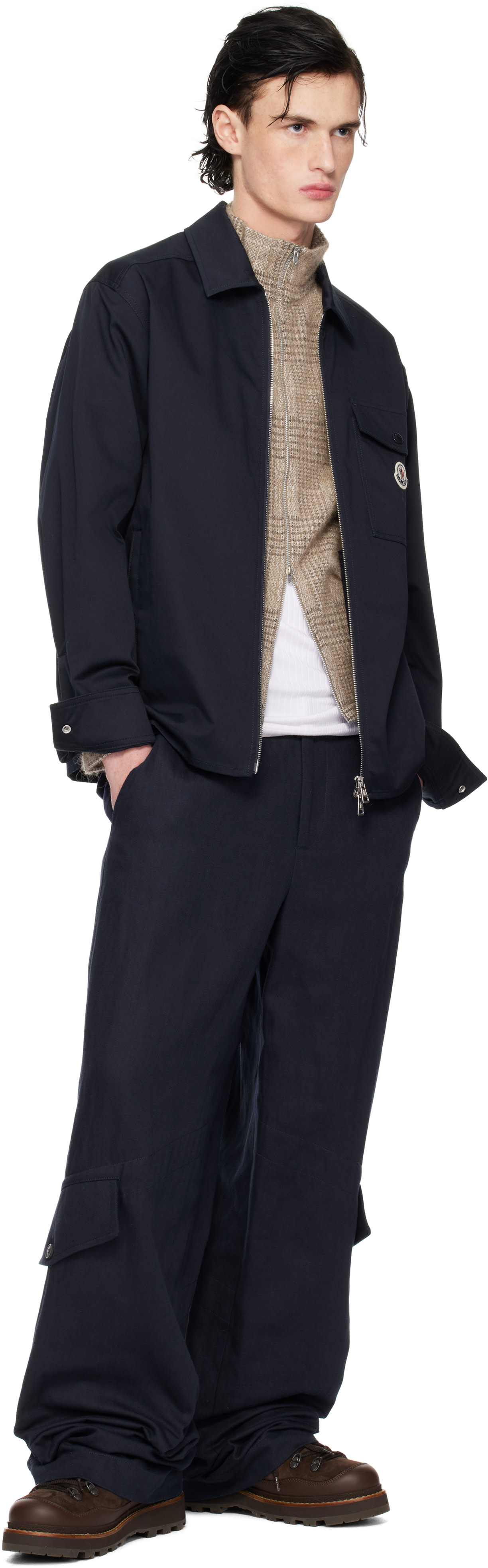 Moncler: Navy Cotton Gabardine Zip-Up Jacket | SSENSE
