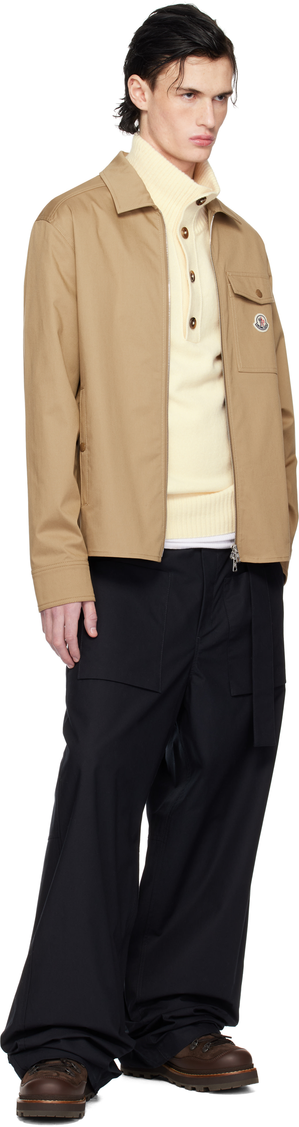Moncler: Tan Cotton Gabardine Zip-Up Jacket | SSENSE