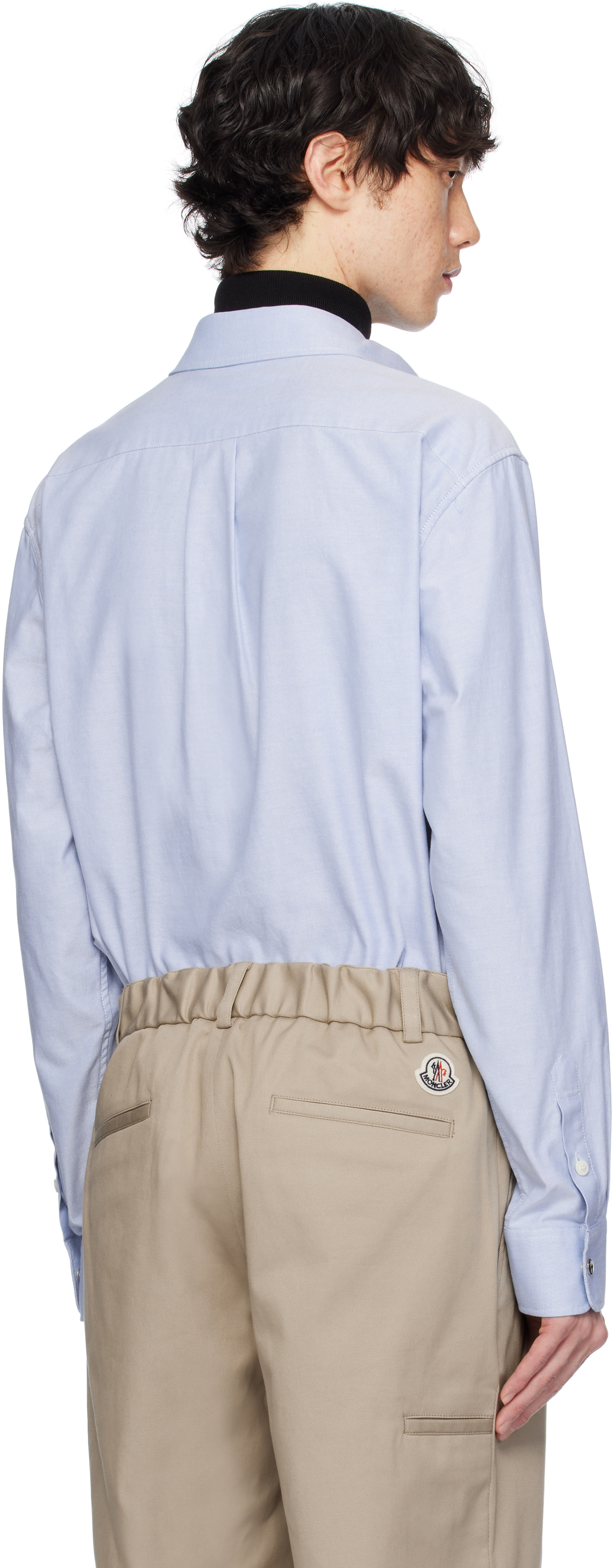 Moncler: Blue Embroidered Logo Oxford Cotton Shirt | SSENSE