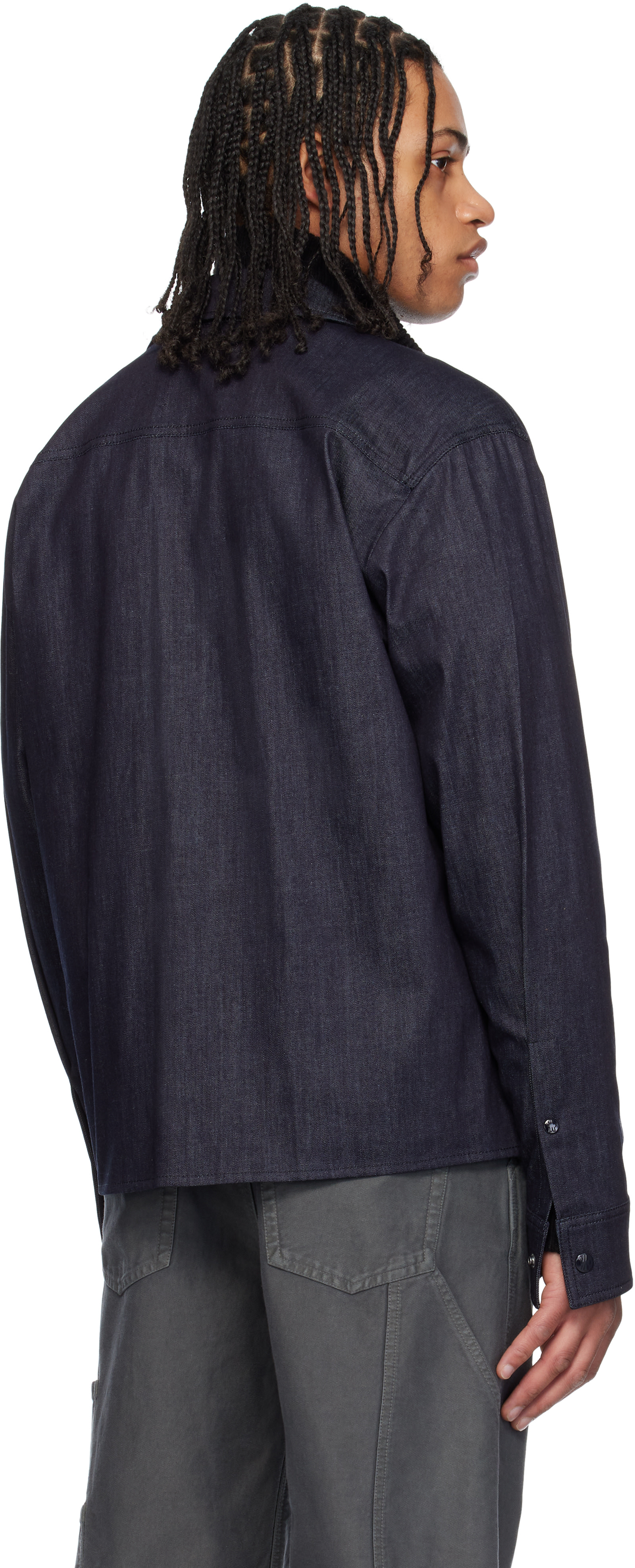 Moncler: Blue Long Sleeve Zip-Up Denim Jacket | SSENSE