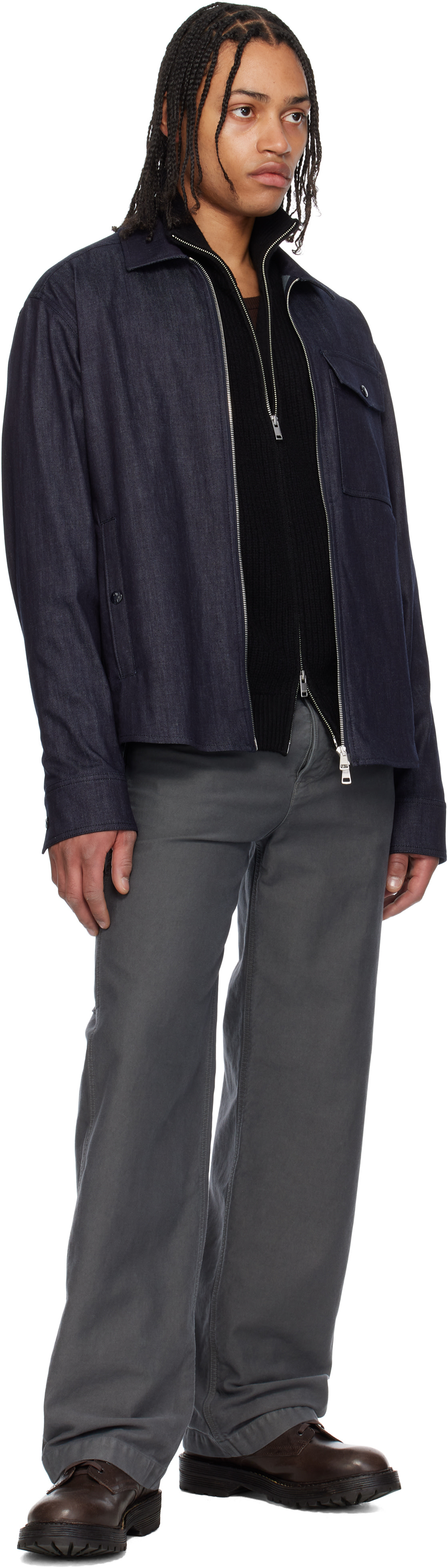 Moncler: Blue Long Sleeve Zip-Up Denim Jacket | SSENSE