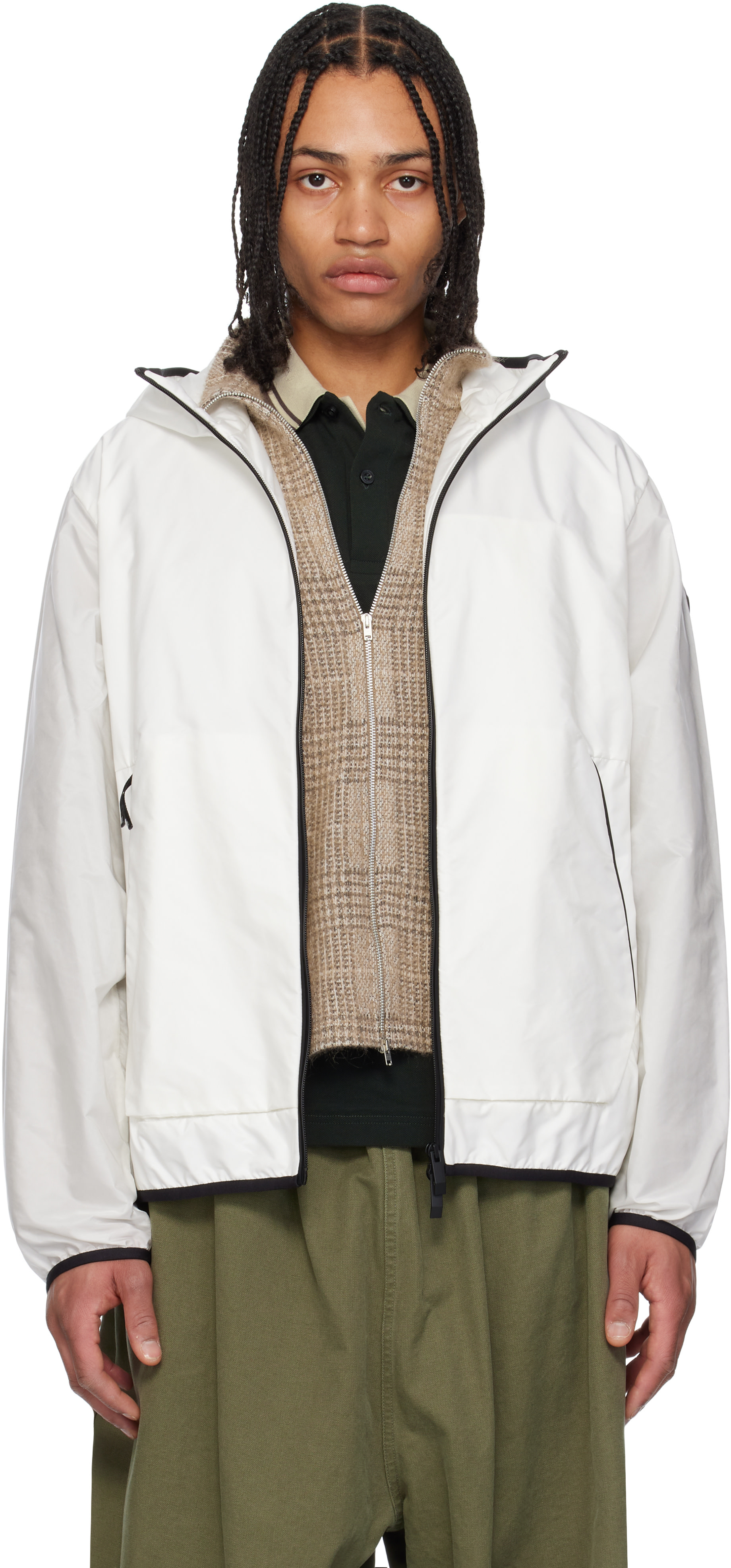 Moncler: White Grainer Hooded Windbreaker Jacket | SSENSE