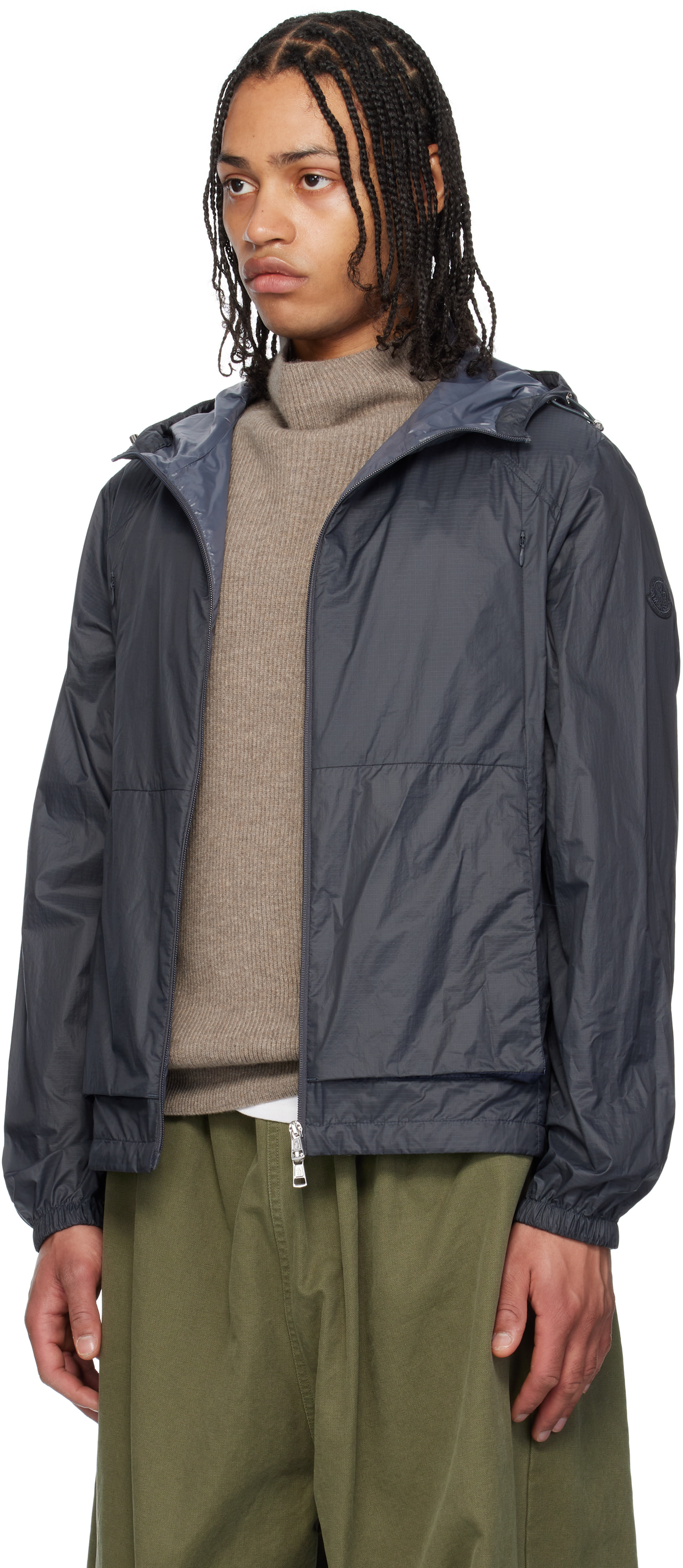Moncler - Blouson Lamo gris à capuche