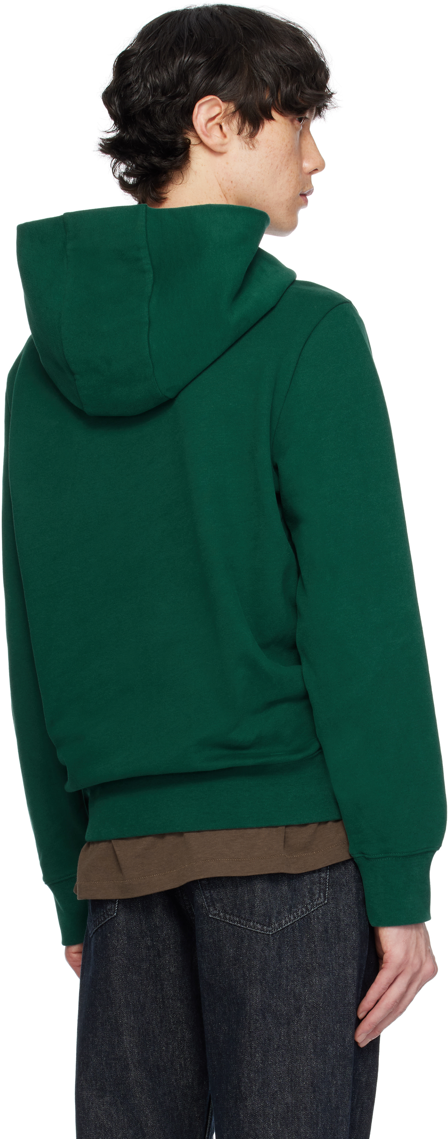 Moncler - Pull à capuche vert en coton à écusson à logo