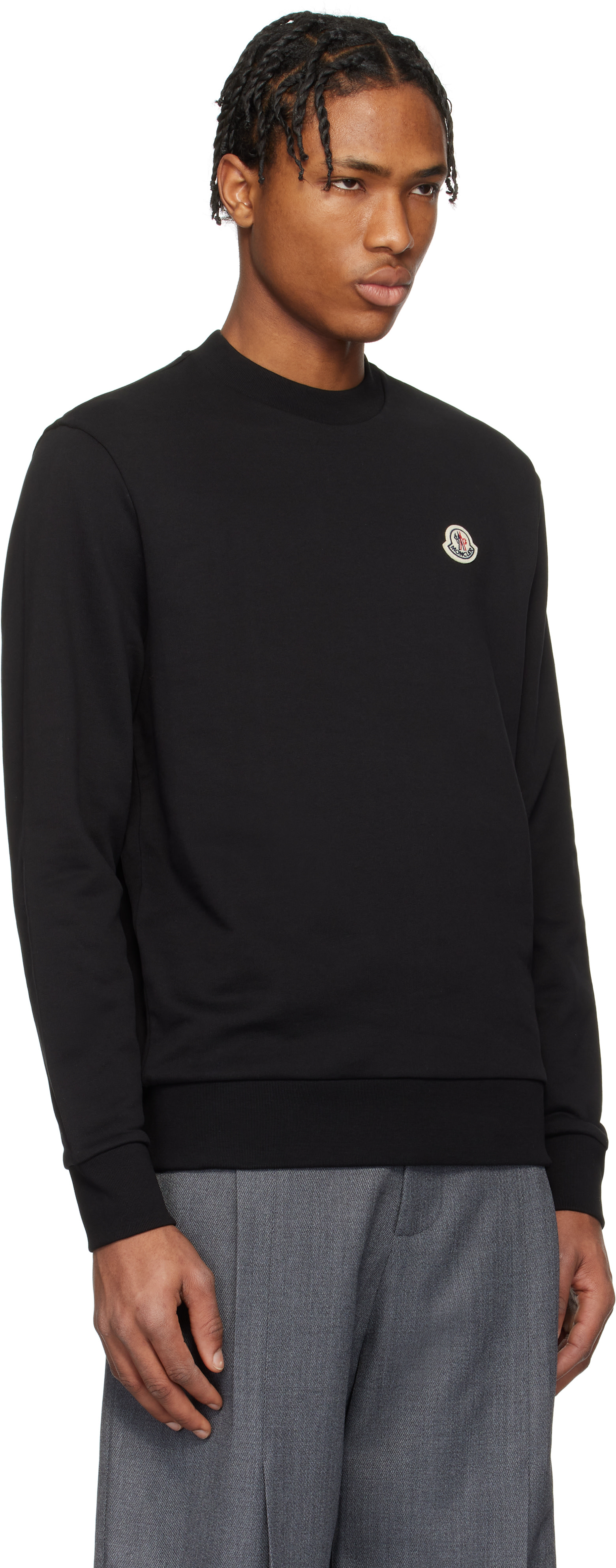 Moncler: Black Logo Patch Cotton Sweatshirt | SSENSE
