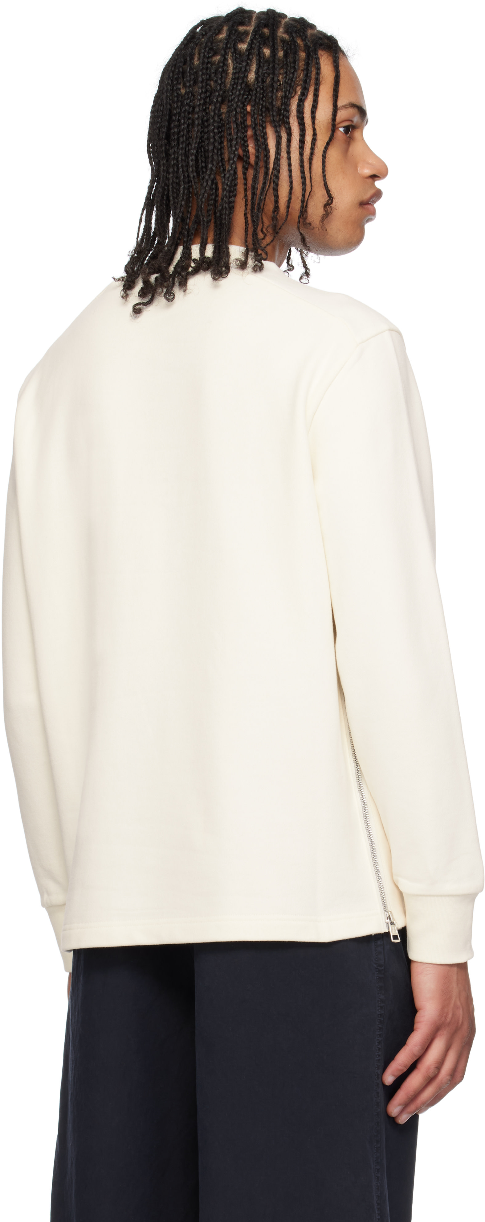 Moncler - Pull molletonné blanc cassé en coton à poche