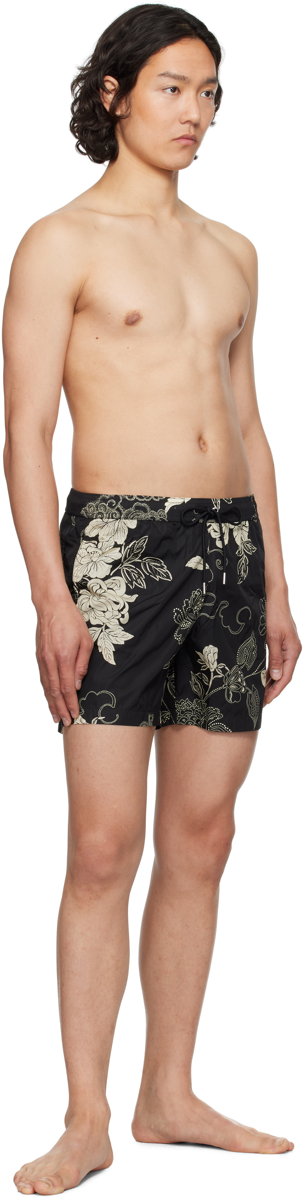 Moncler: Black Floral Print Swim Shorts | SSENSE