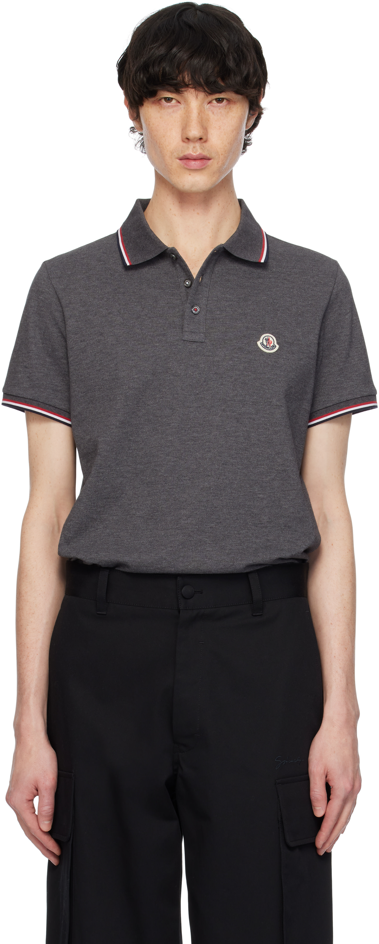 Moncler - Gray Tricolor-Trimmed Cotton Piquet Polo
