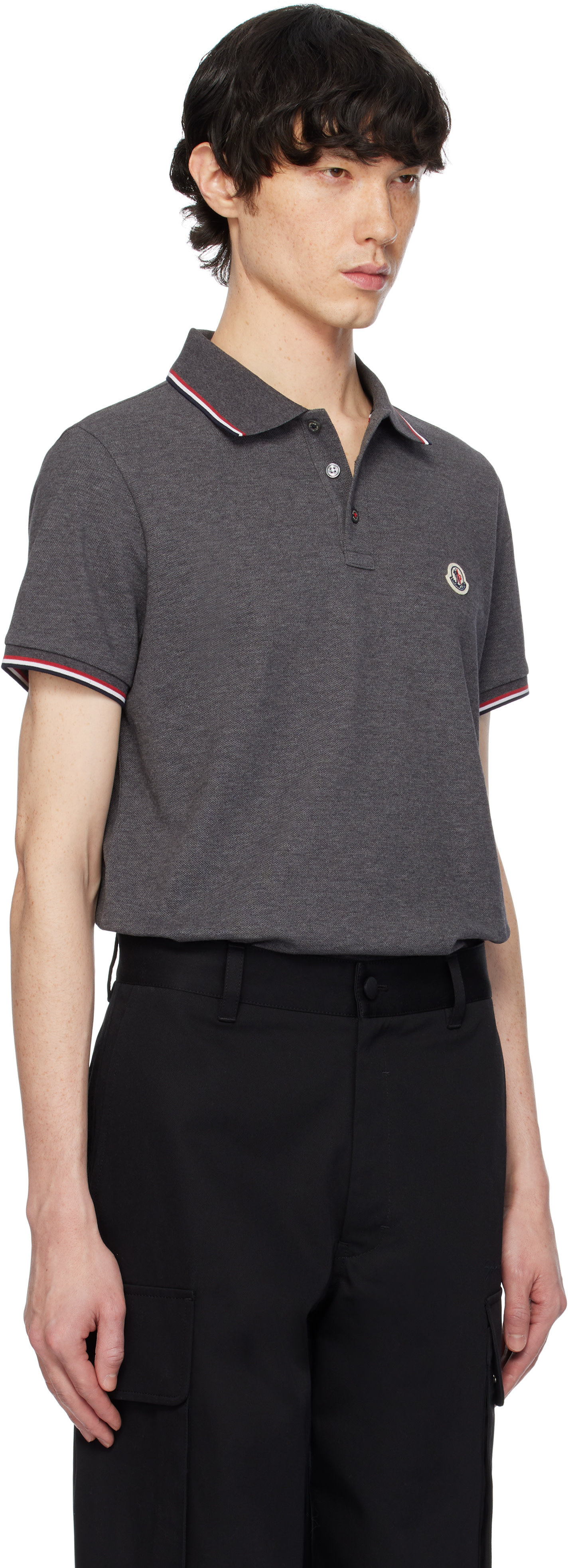 Moncler - Gray Tricolor-Trimmed Cotton Piquet Polo
