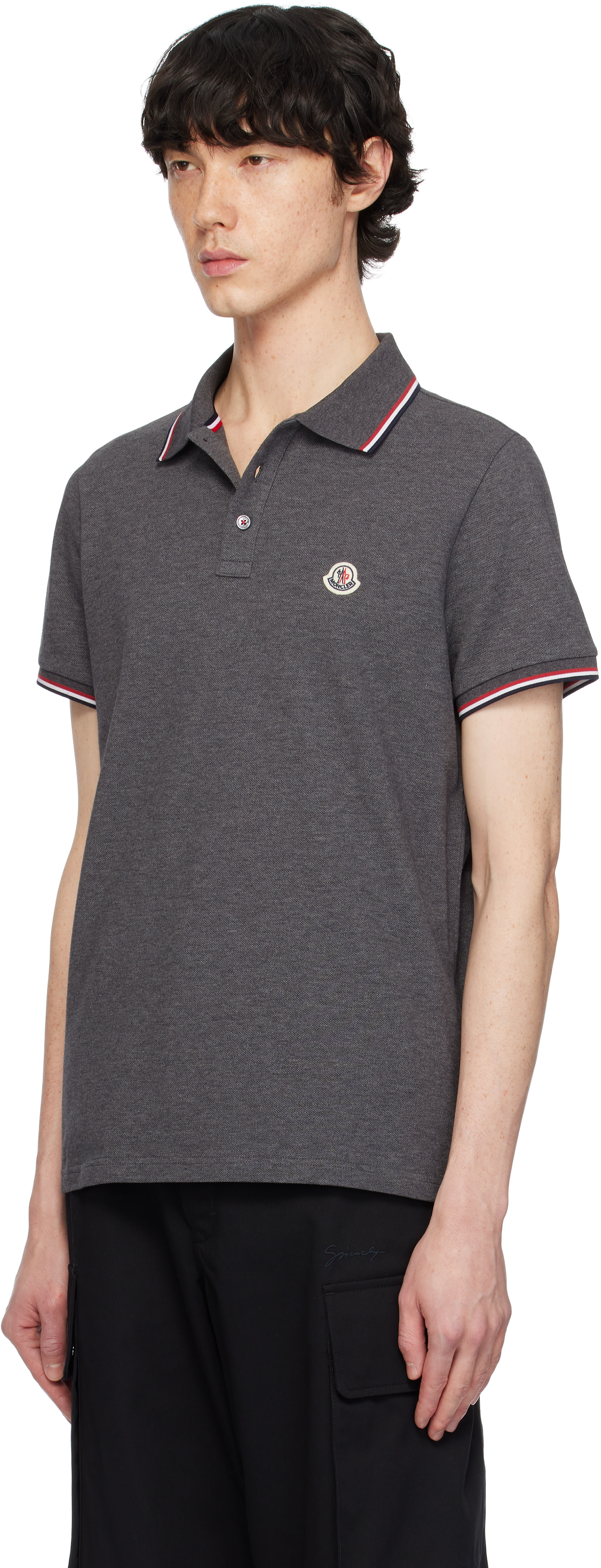 Moncler - Gray Tricolor-Trimmed Cotton Piquet Polo